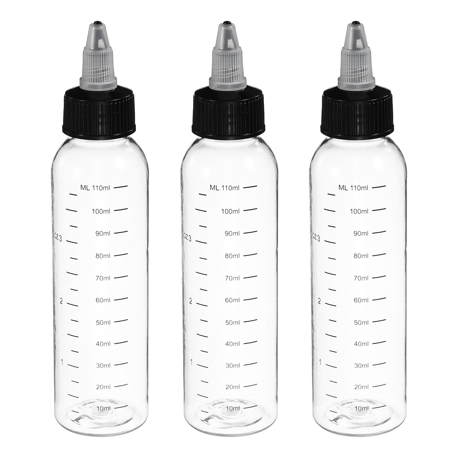 3 Pcs 110ml (4oz) Plastic Dispensing Bottle with Twist Cap, Transparent/Black