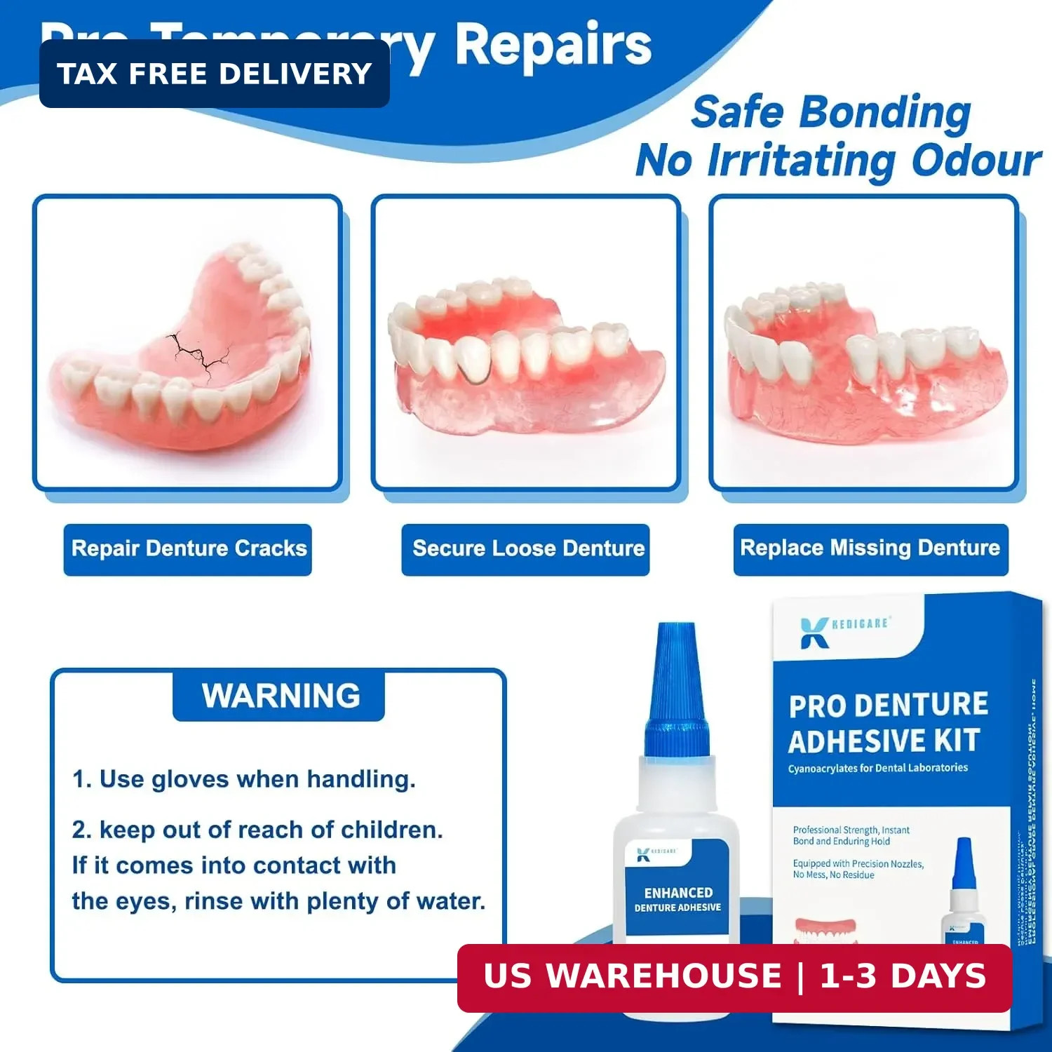 Pro Denture Adhesive Kit, 1oz Pro Instant Bonding Denture Glue, Enhanced Denture