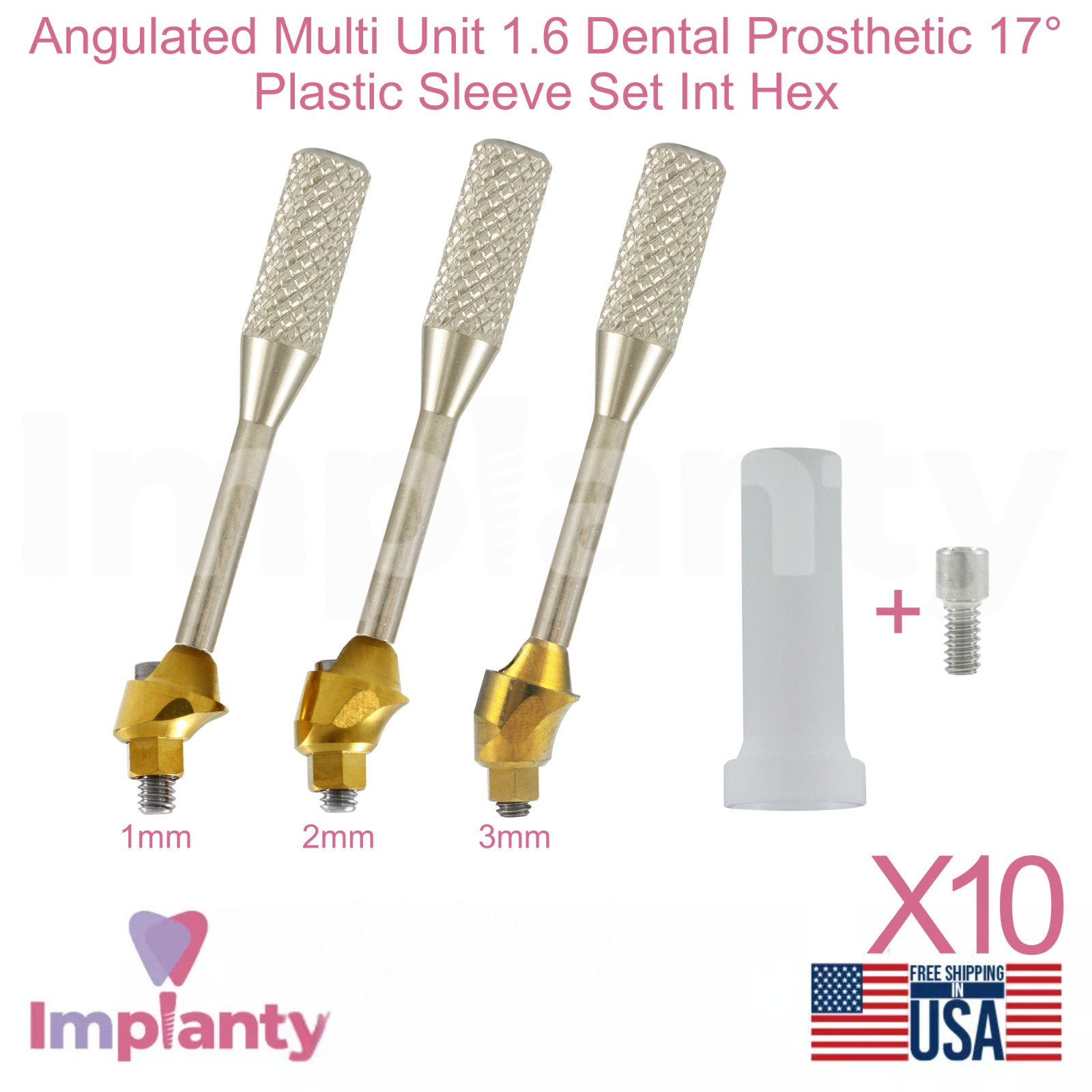 10x Angulated Multi Unit 1.6 Dental Prosthetic 17° Plastic Sleeve Set Int Hex