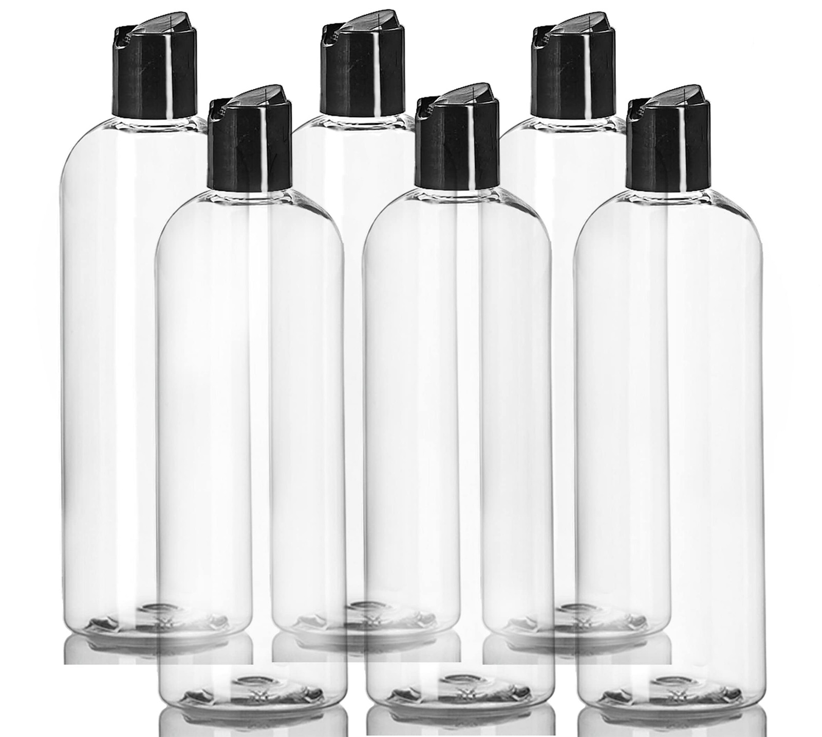 ljdeals 16 oz Clear Plastic Empty Bottles with Black Disc Top Caps, clear