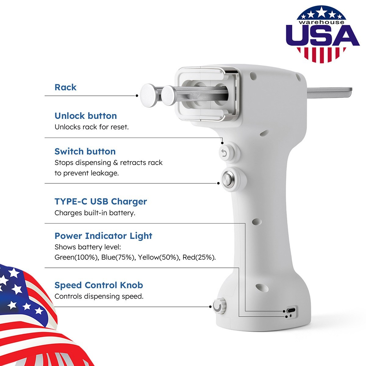 Dental Portable Electric Impression Mixing Dispenser Dispensing Gun 50ml 1:1/2:1