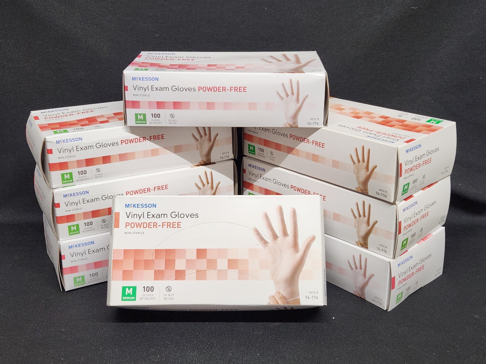 8 Boxes New McKesson Powder-Free Vinyl Exam Gloves | Medium | 800 Count (14-116)
