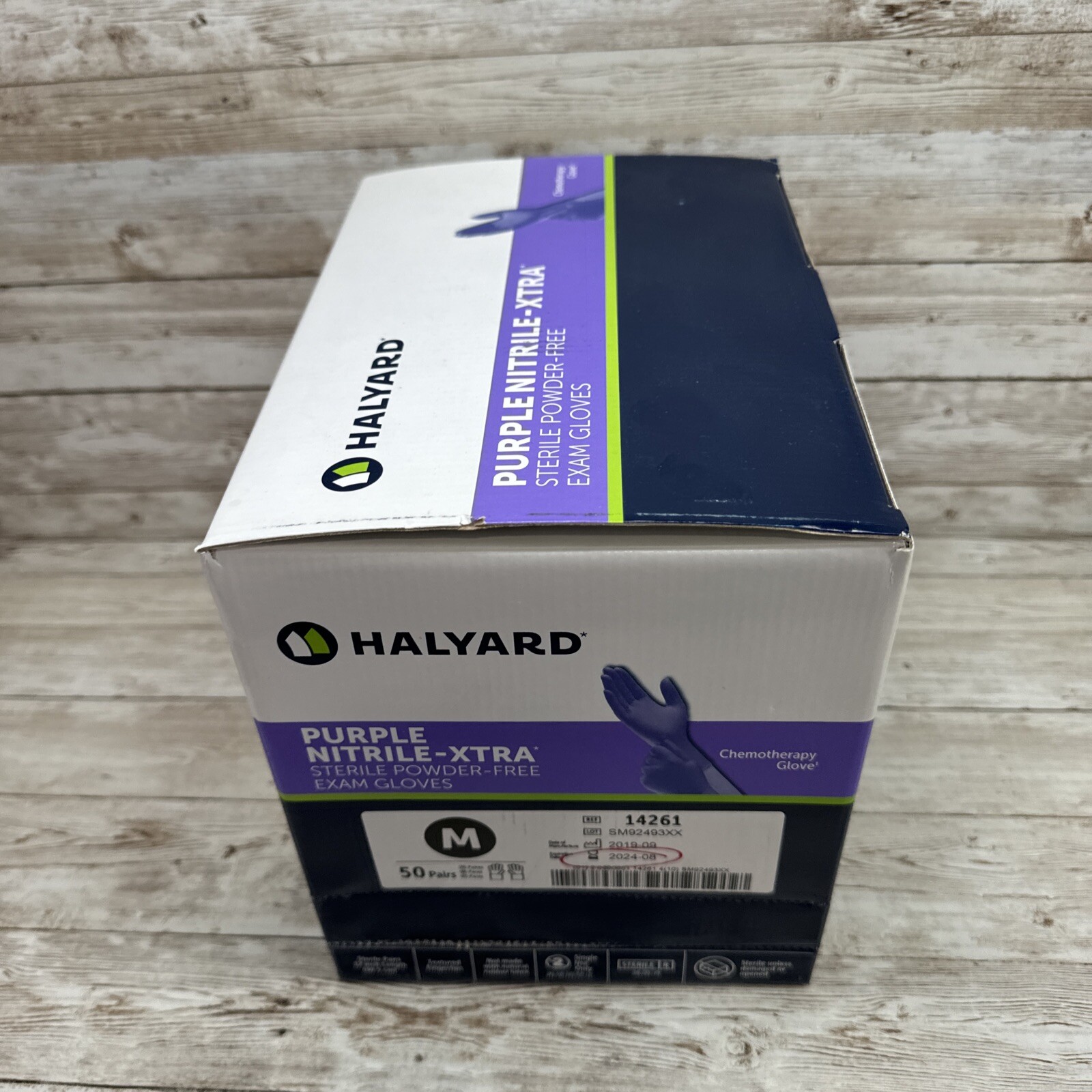 1 Box Halyard Purple-XTRA Nitrile Exam Gloves STERILE Size: MEDIUM *Check Date*