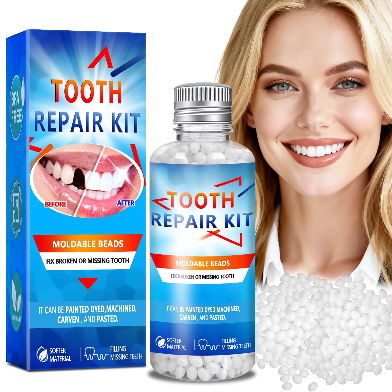 Tooth Repair Kit, Moldable False Teeth Beads, DIY Temporary 30ML, Off White