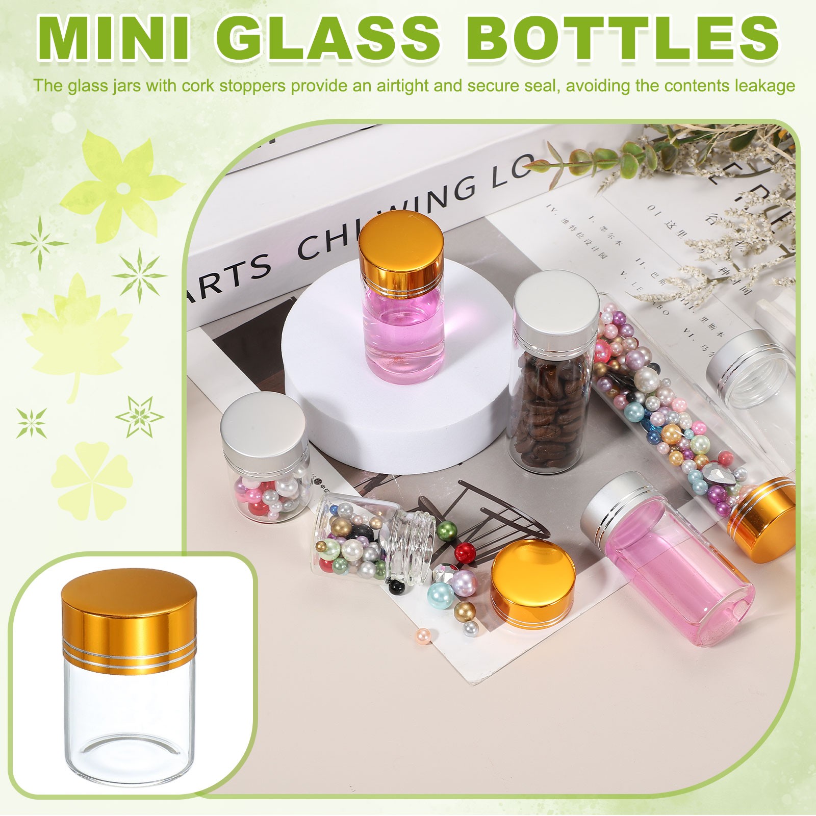 10Pcs Mini Glass Bottles with Lids, 15ml Small Clear Glass Jars Vials