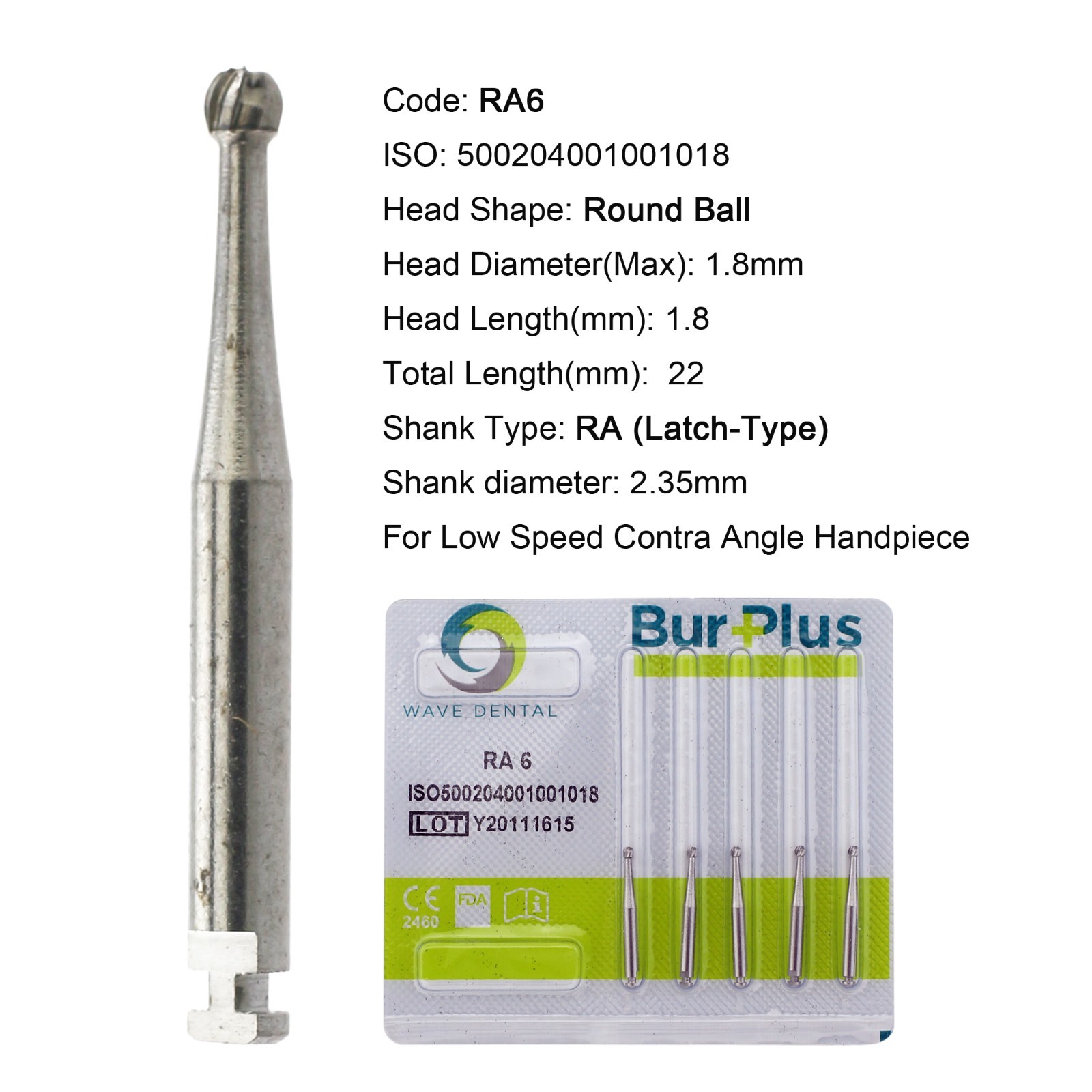 Wave Dental Latch Carbide Burs Surgical RA SURG for Slow Speed Round RA 4 6 8 5
