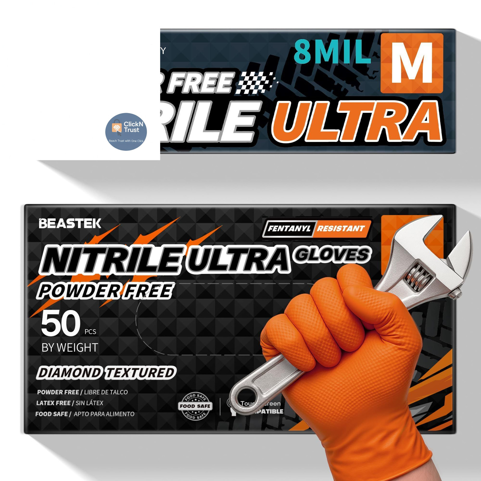 Beastek Nitrile Disposable Gloves, 8 Mil Powder Free Medium, Medium (Orange)