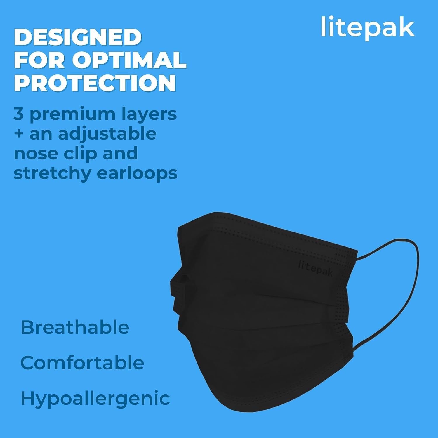 Bulk 1000 Black Disposable Face Masks Adult Lightweight Stretchy Earloop