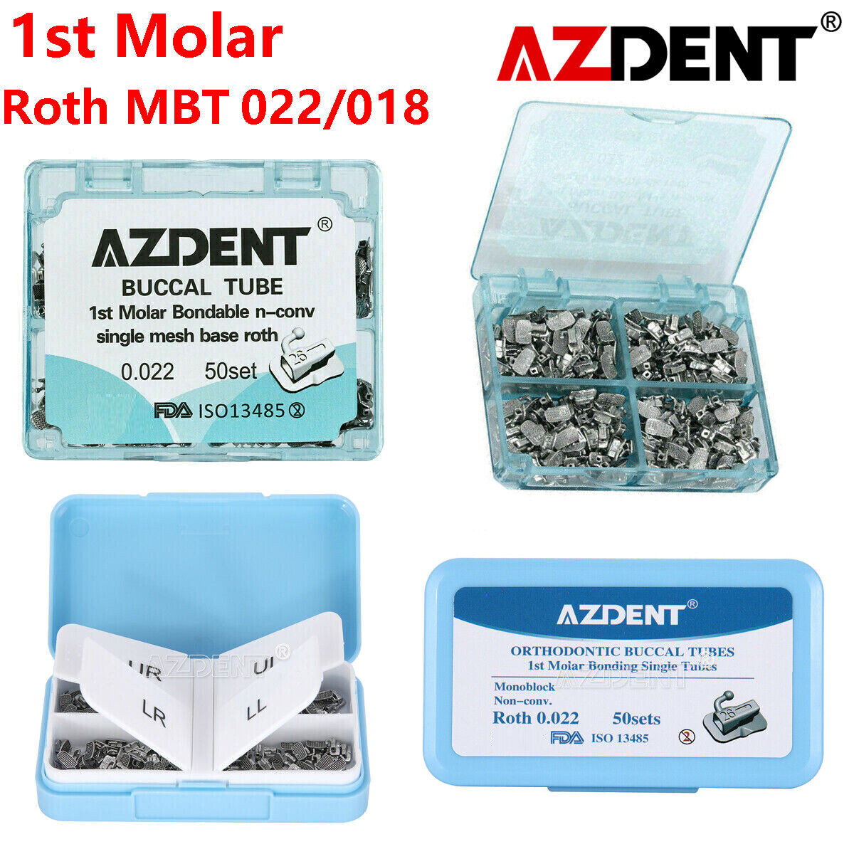 AZDENT Dental Orthodontic Buccal Tube 1st Molar Roth/MBT 018/022 Bondable