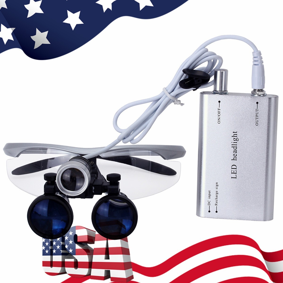 3.5X Magnification Binocular Dental Loupe Surgical Magnifier with LED Headlight
