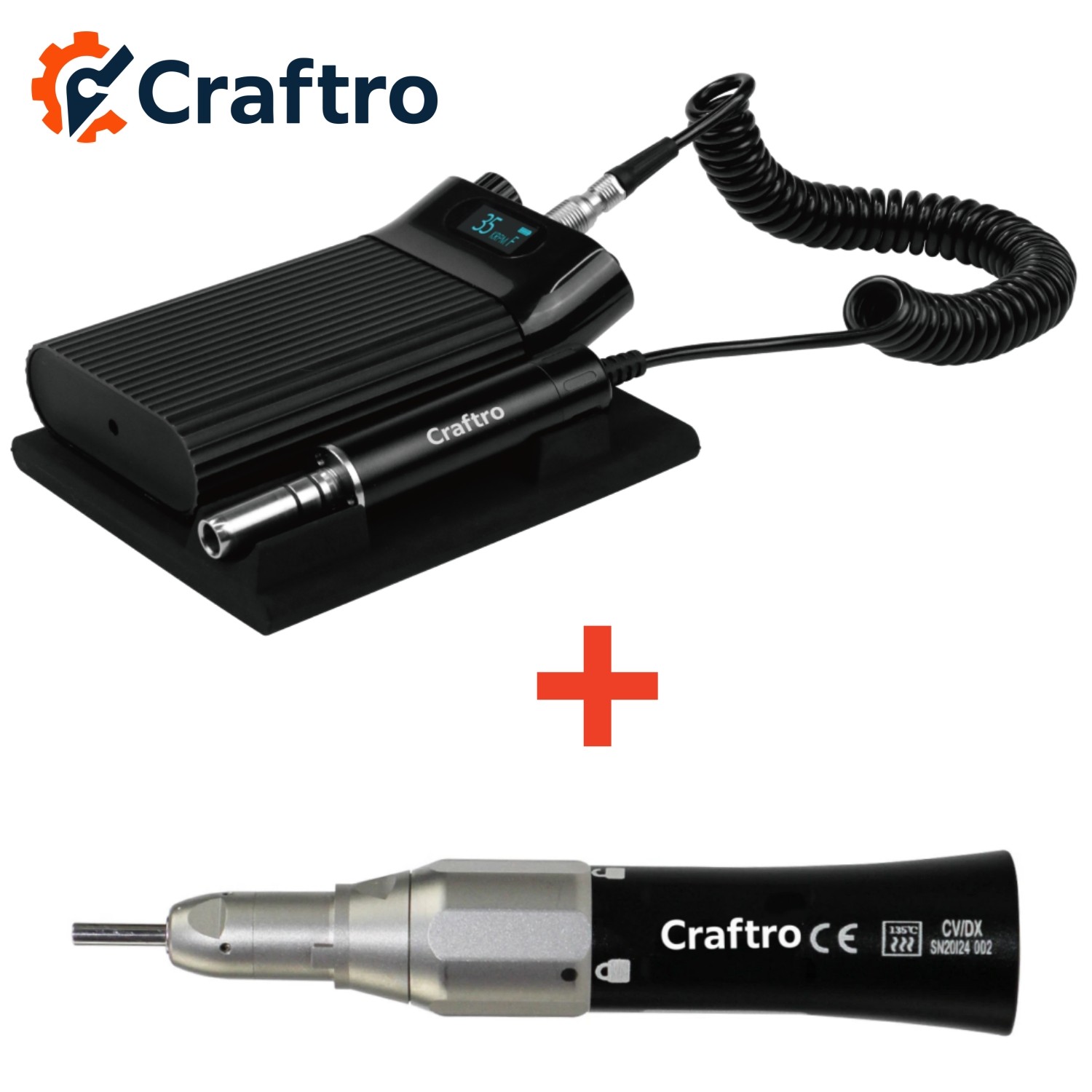 Craftro 35K Dental Lab E-Type Portable Micromotor with Straight Handpiece 3/32»