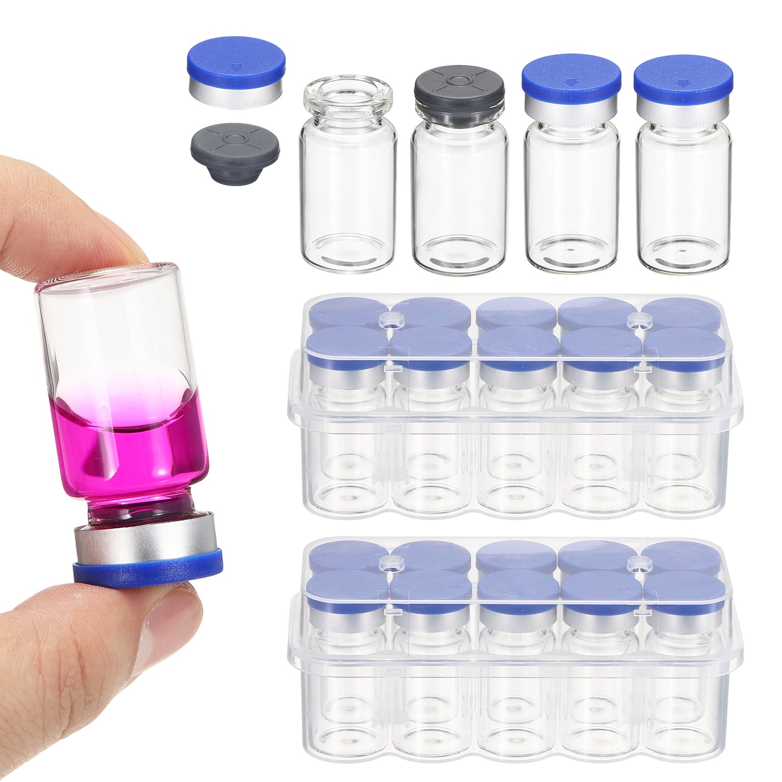 20 Pack 7ml Lab Empty Vials for Injection, Transparent and Blue