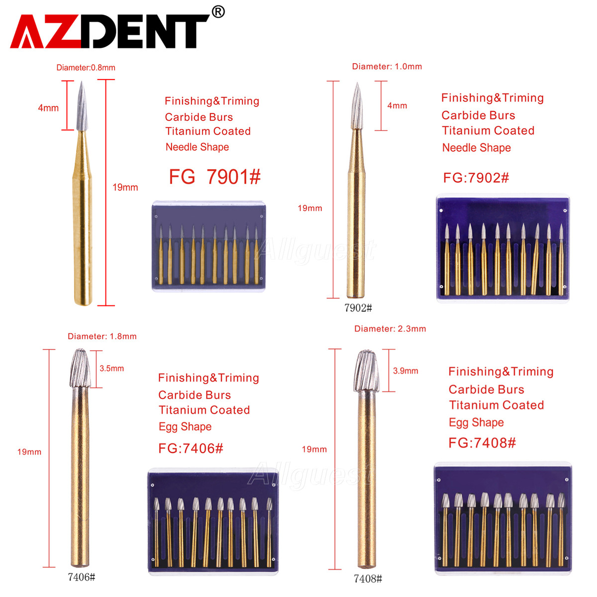 Dental FG Round Tungsten Carbide Burs Titanium Coated for High Speed Handpiece