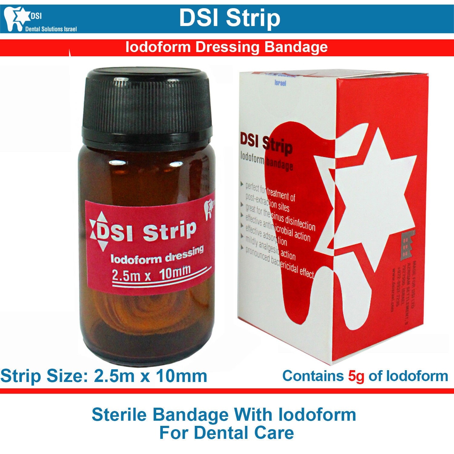 DSI Dental Implant Iodoform Strip Dressing Bandage Surgical Wound Care 2.5mx10mm