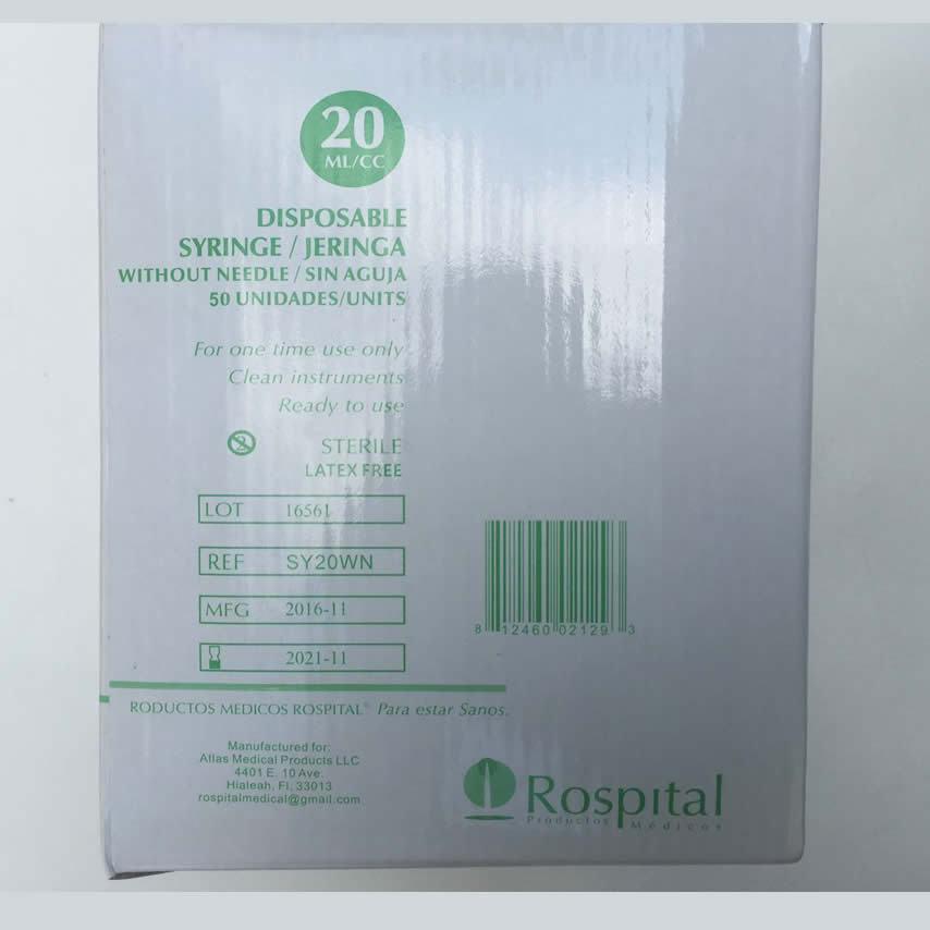 25 20ml Syringe Only with Luer Lock Tip Sterile Disposable Latex Free 20 cc NEW