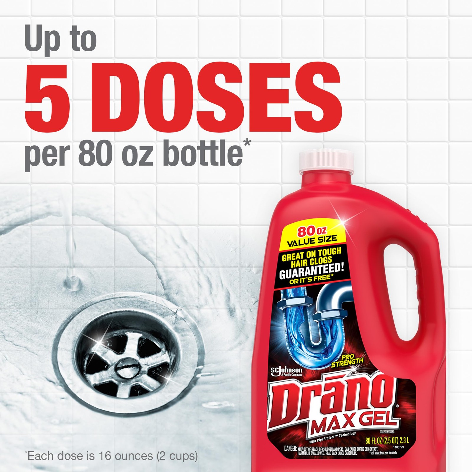 Drano Max Gel Drain Clog Remover & Cleaner, Fast-Acting 80 Fl Oz (Pack of 2)