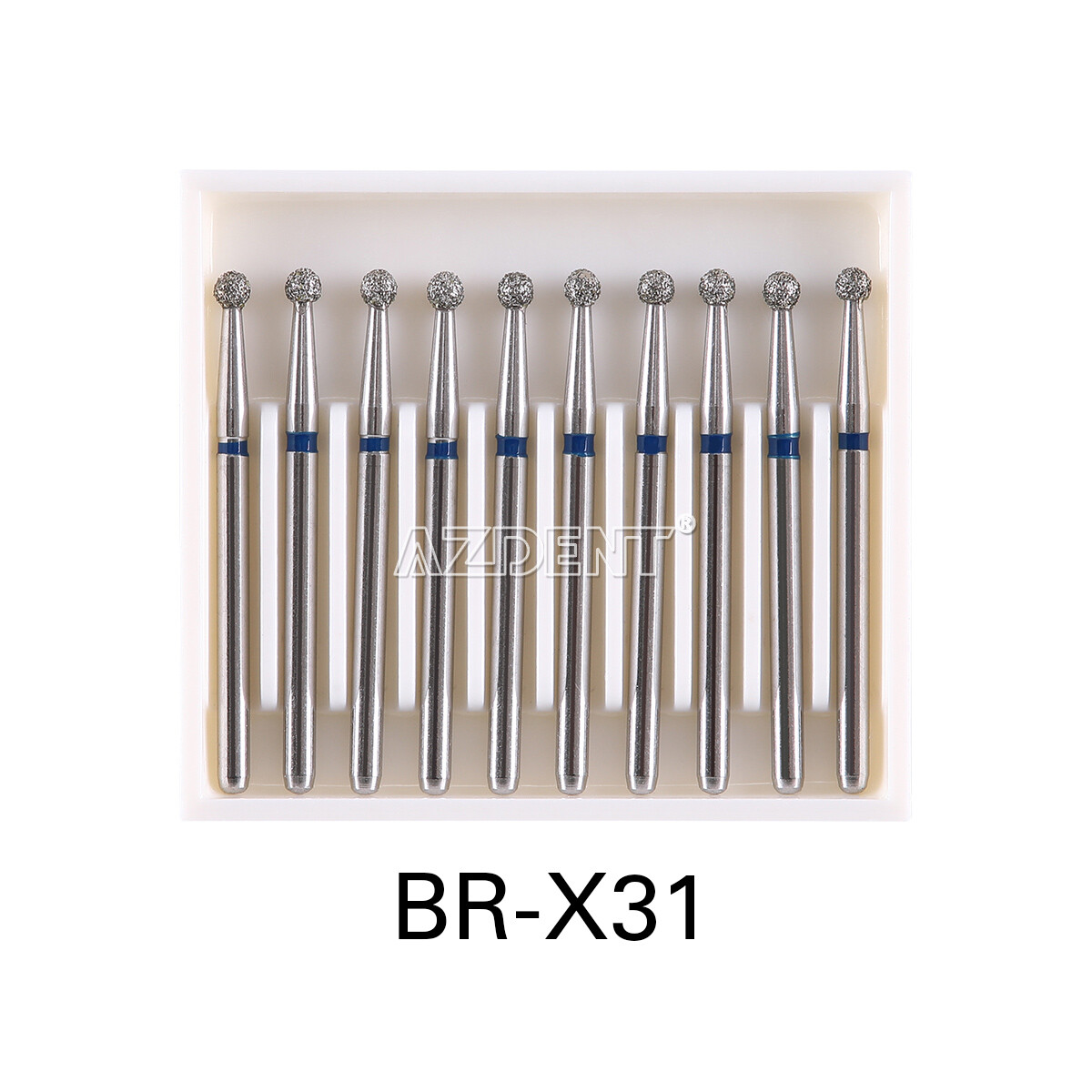 AZDENT 100pcs Dental Diamond Burs Ball Round FG 1.6mm for High Speed Handpiece
