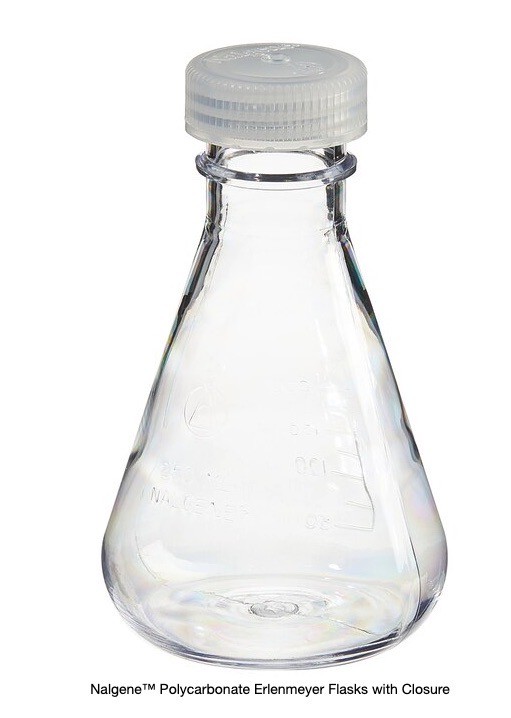 (12/Cs) THERMO NALGENE 250mL PC Graduated Erlenmeyer Flasks w/ Caps 4108-0250