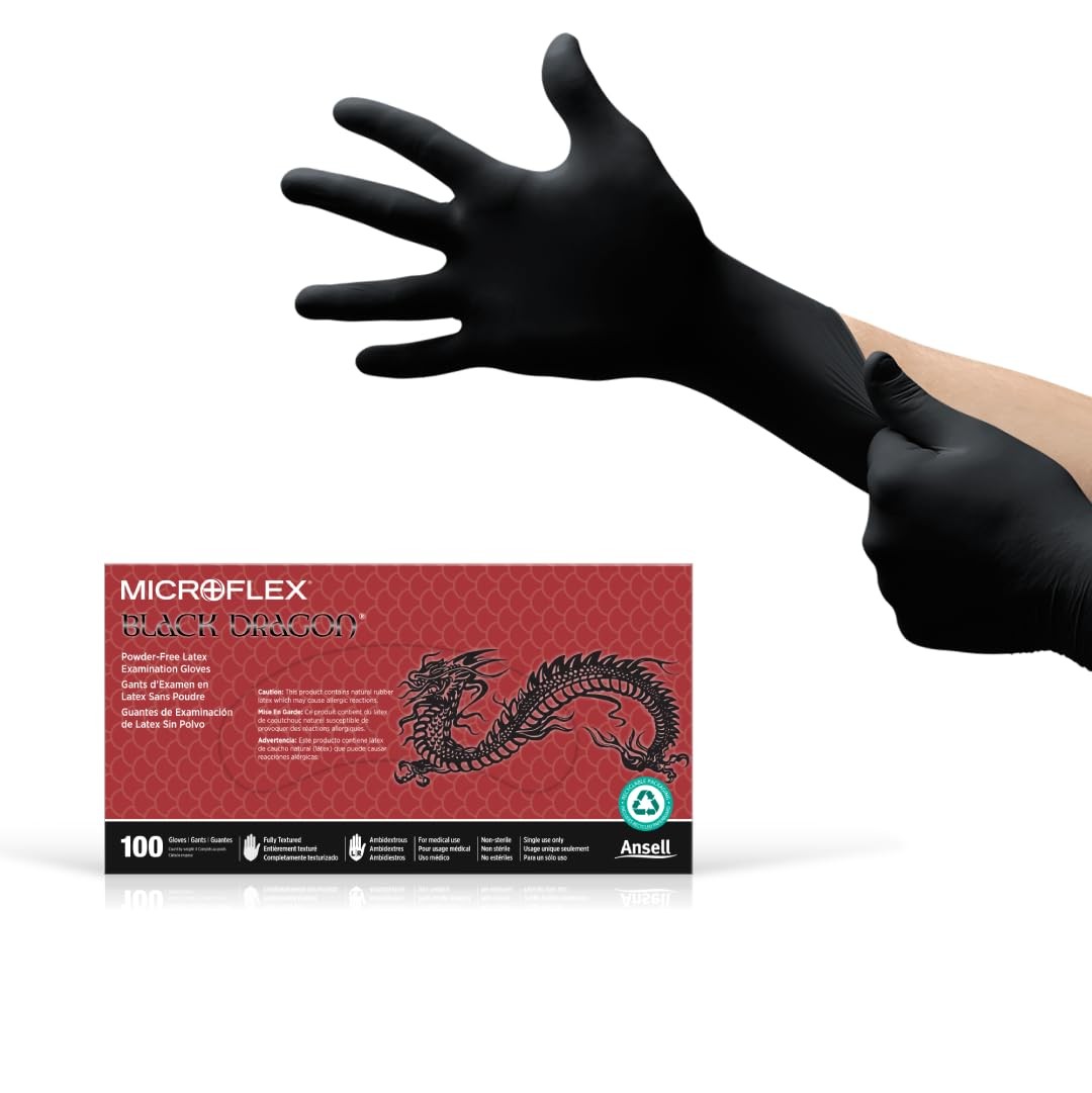 Black Dragon Latex Gloves X Large 100 Pack Powder Free Disposable Work Gloves