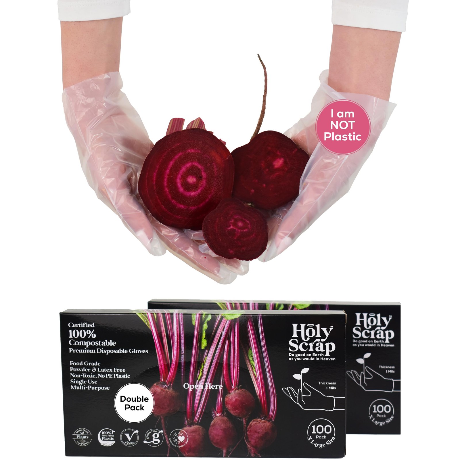HOLY SCRAP! 100% Compostable Gloves EXTRA LARGE – 200 Pack – Disposable and L…
