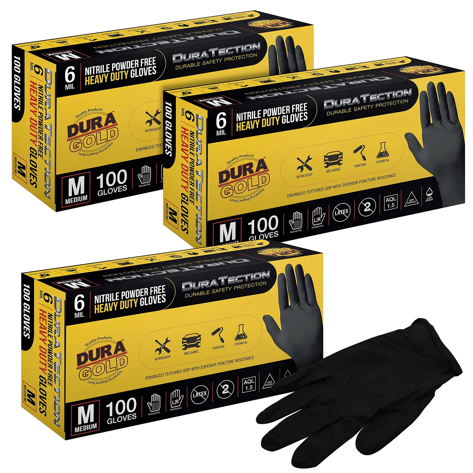 Heavy Duty Black Nitrile Disposable Gloves 6 Mil Latex Free Powder Free Textured