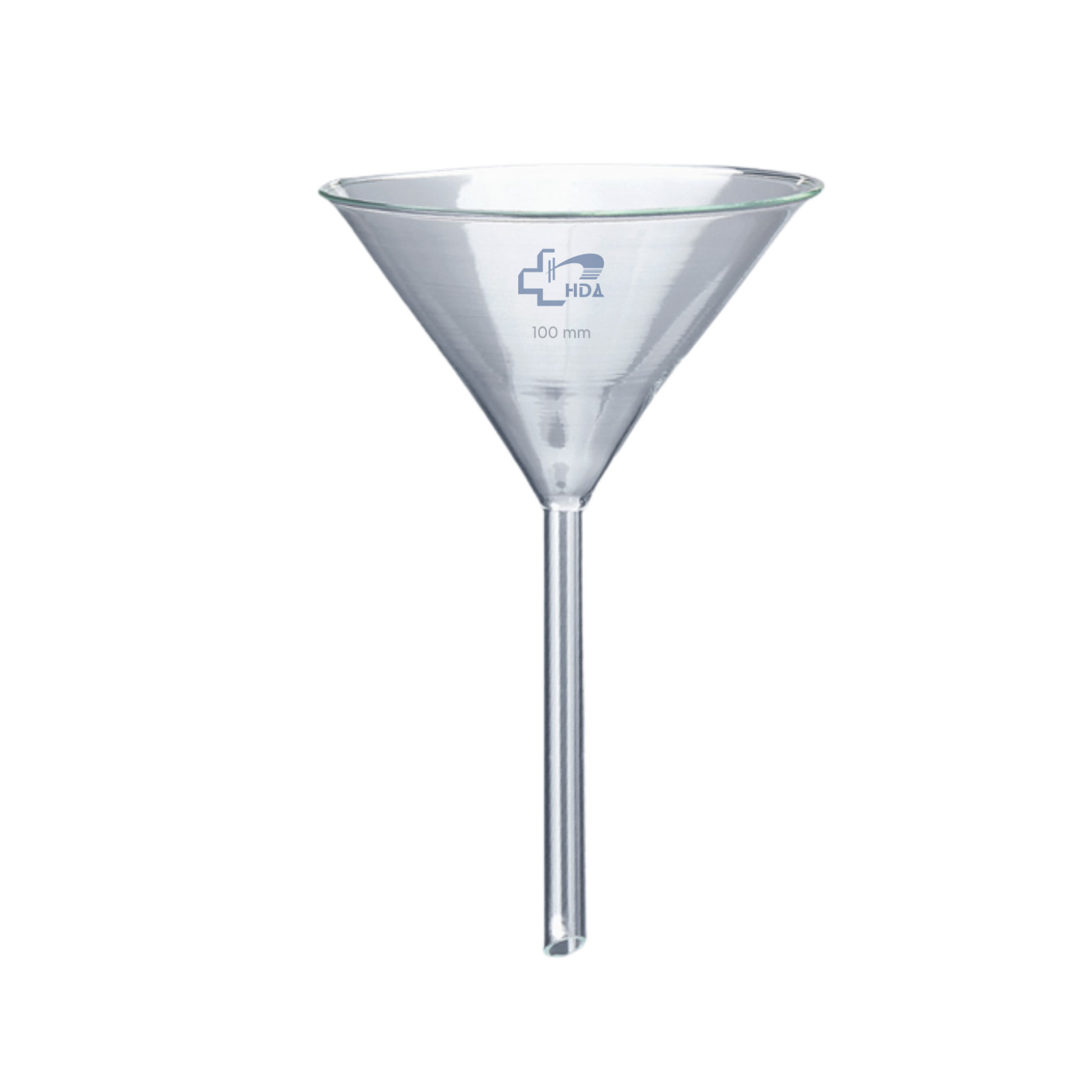 HDA Glass Funnel Angle: 60° Short Stim, 100 mm Diameter, 100mm Length.