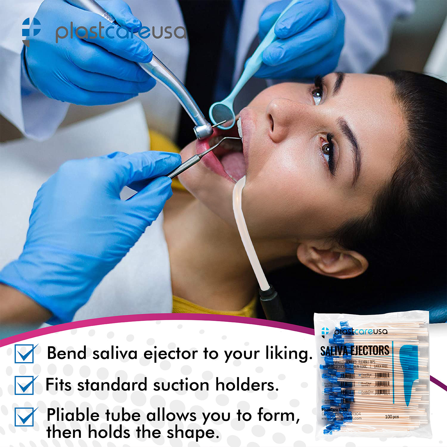 1000 (10 Bags) Saliva Ejectors Ejector CLEAR/BLUE Dental Suction Tips Disposable