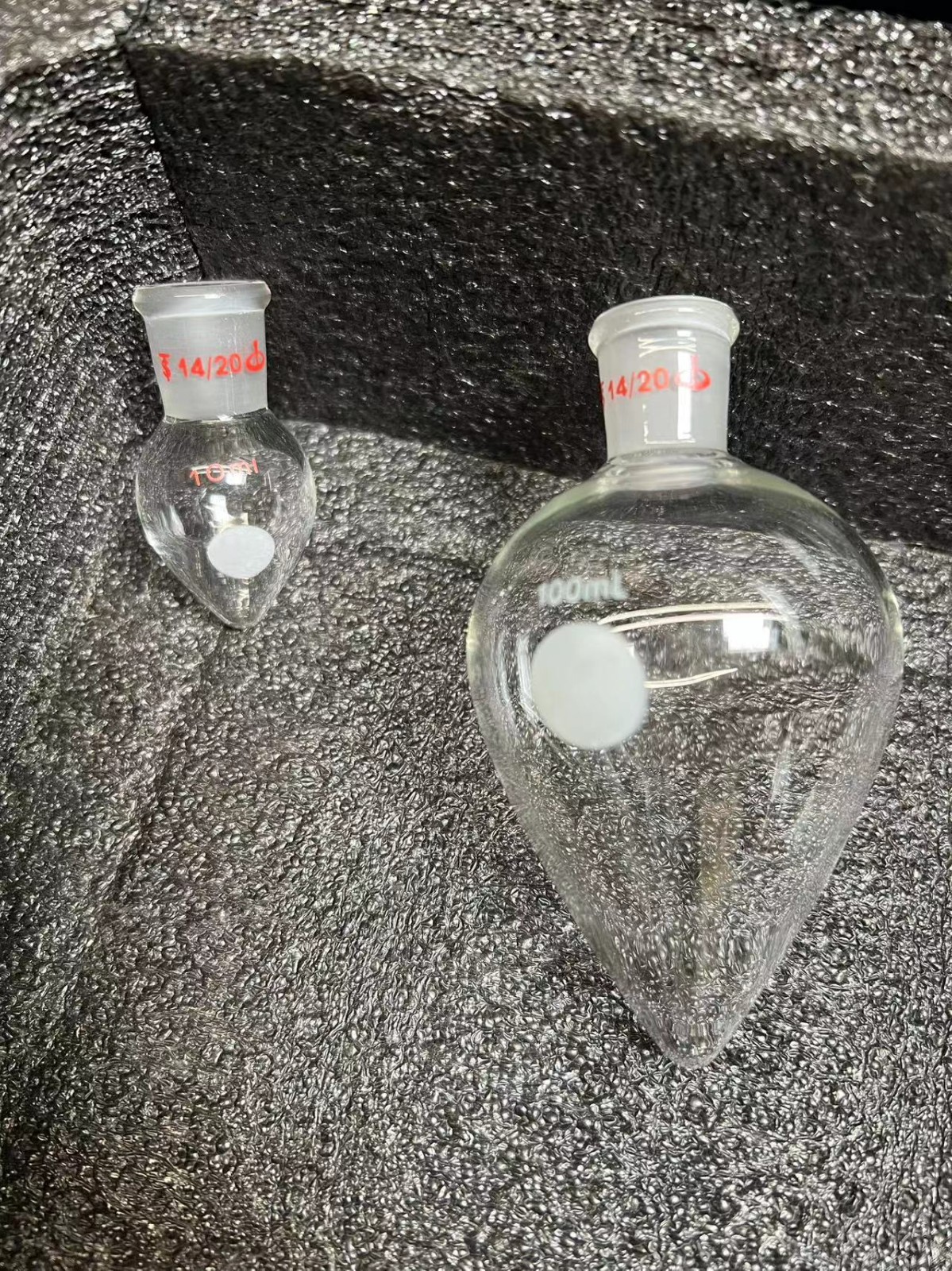 5ml/10ml/50ml/100ml Round Bottom / Pear shape Flask 14/20 set of (5)