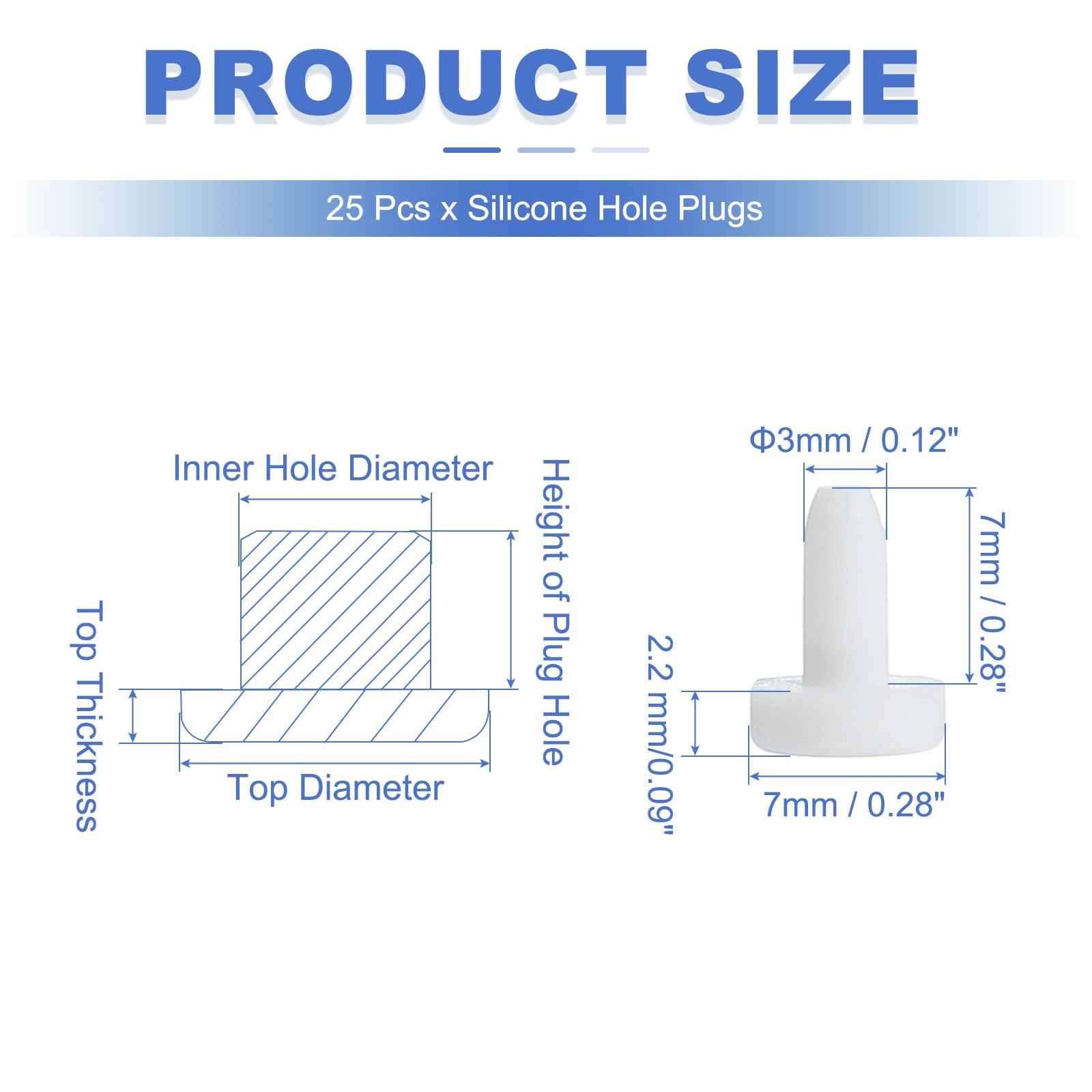 25Pcs T Shaped Solid Silicone Stopper Dia 3 Mm/0.12″ Rubber Plugs White
