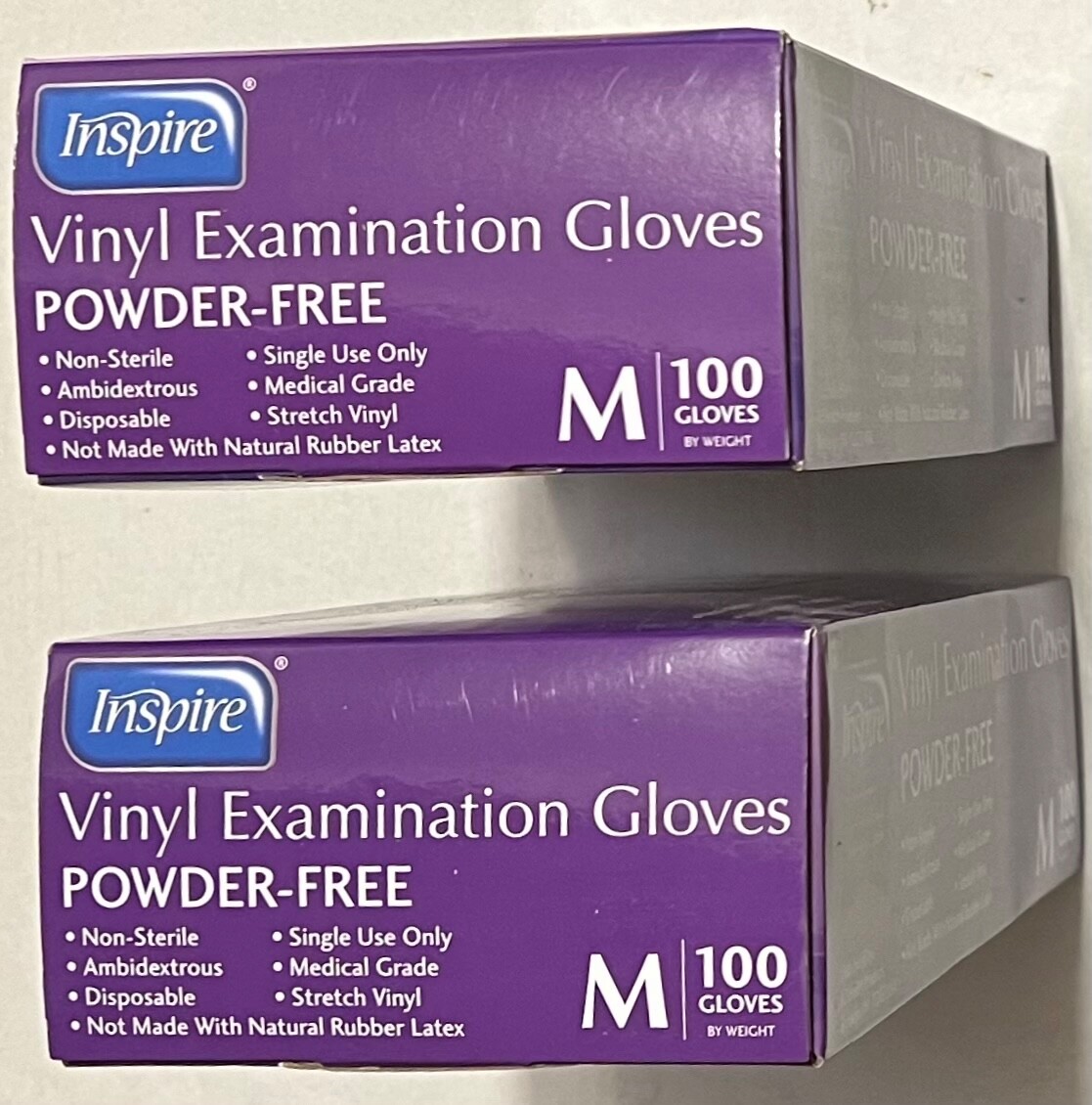Inspire Stretch Vinyl Examination Gloves Powder Free Medium 100 Gloves X 2 Boxes