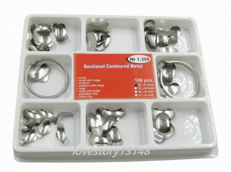 Dental Sectional Contoured Matrices Full Matrix Kit 100Pcs 35 μm Hard + 2 Rings