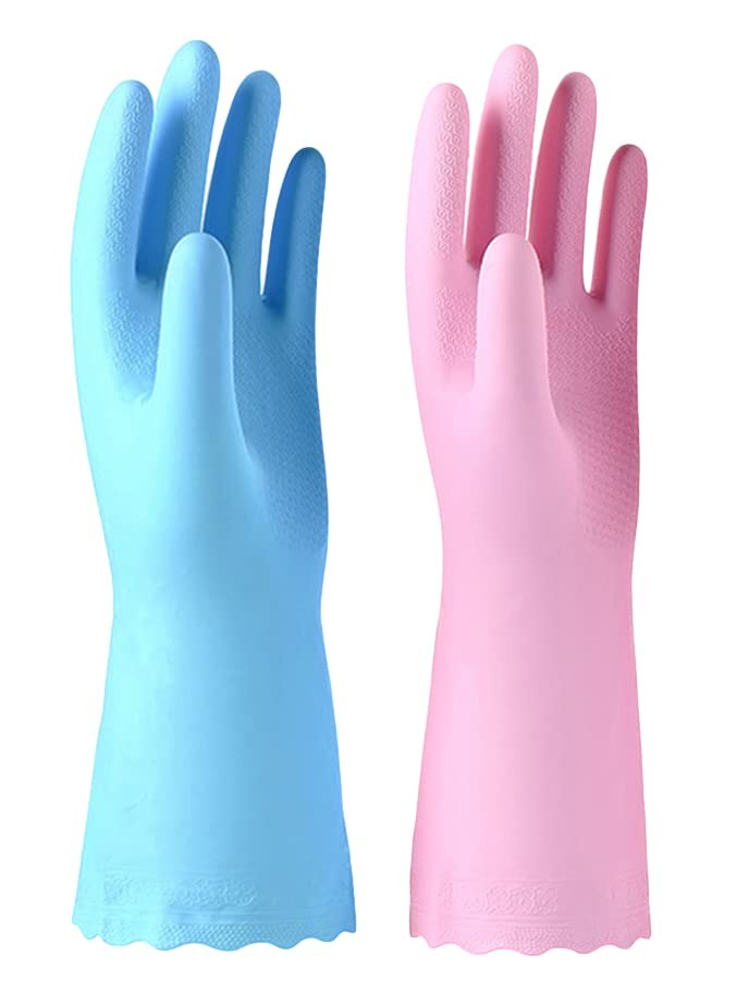 2 Pack Reusable Cleaning Gloves Latex Free, Dishwashing Gloves with Cotton Fl…
