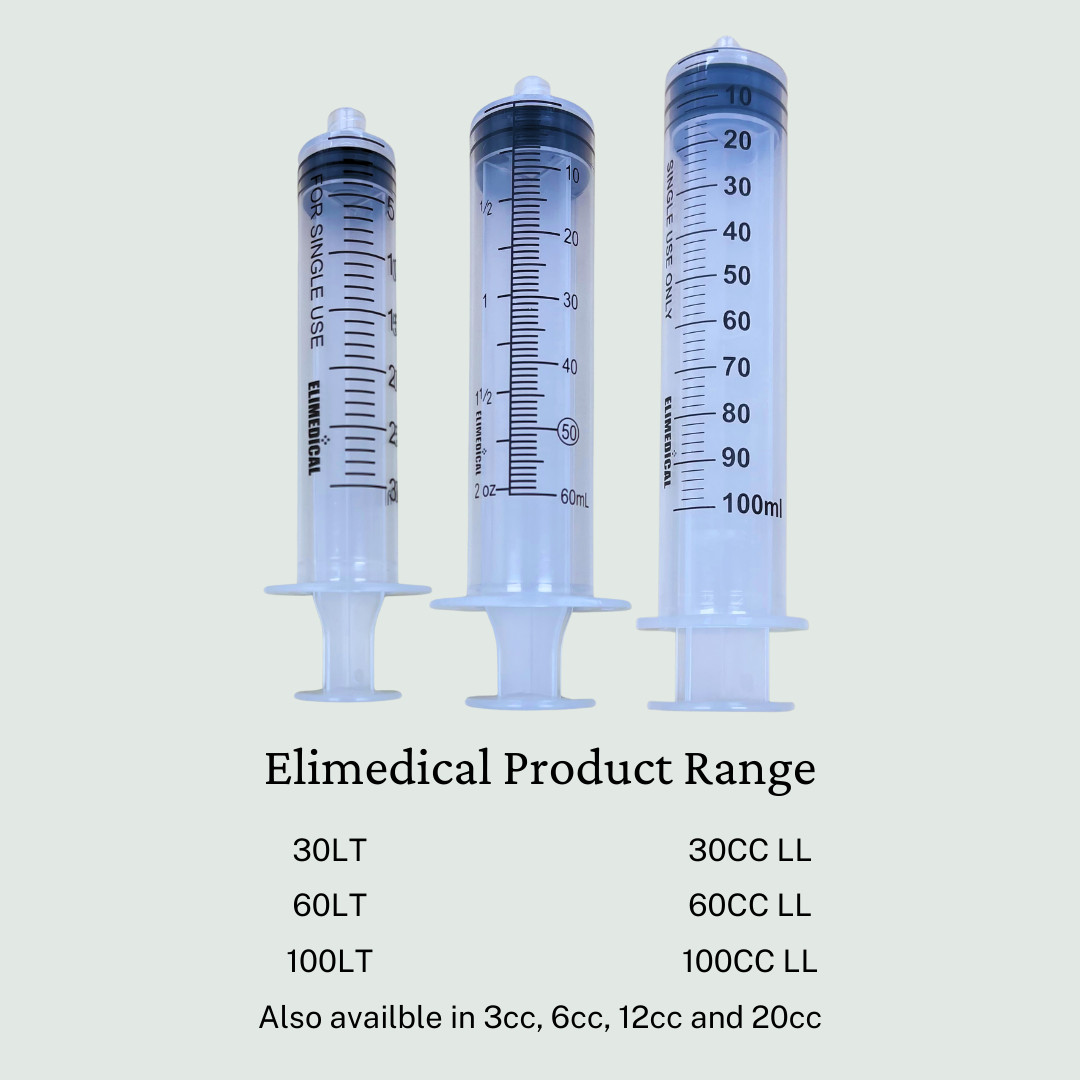 Elimedical Veterinary Syringe, Luer Lock 100cc 5pcs/Bag 100LT