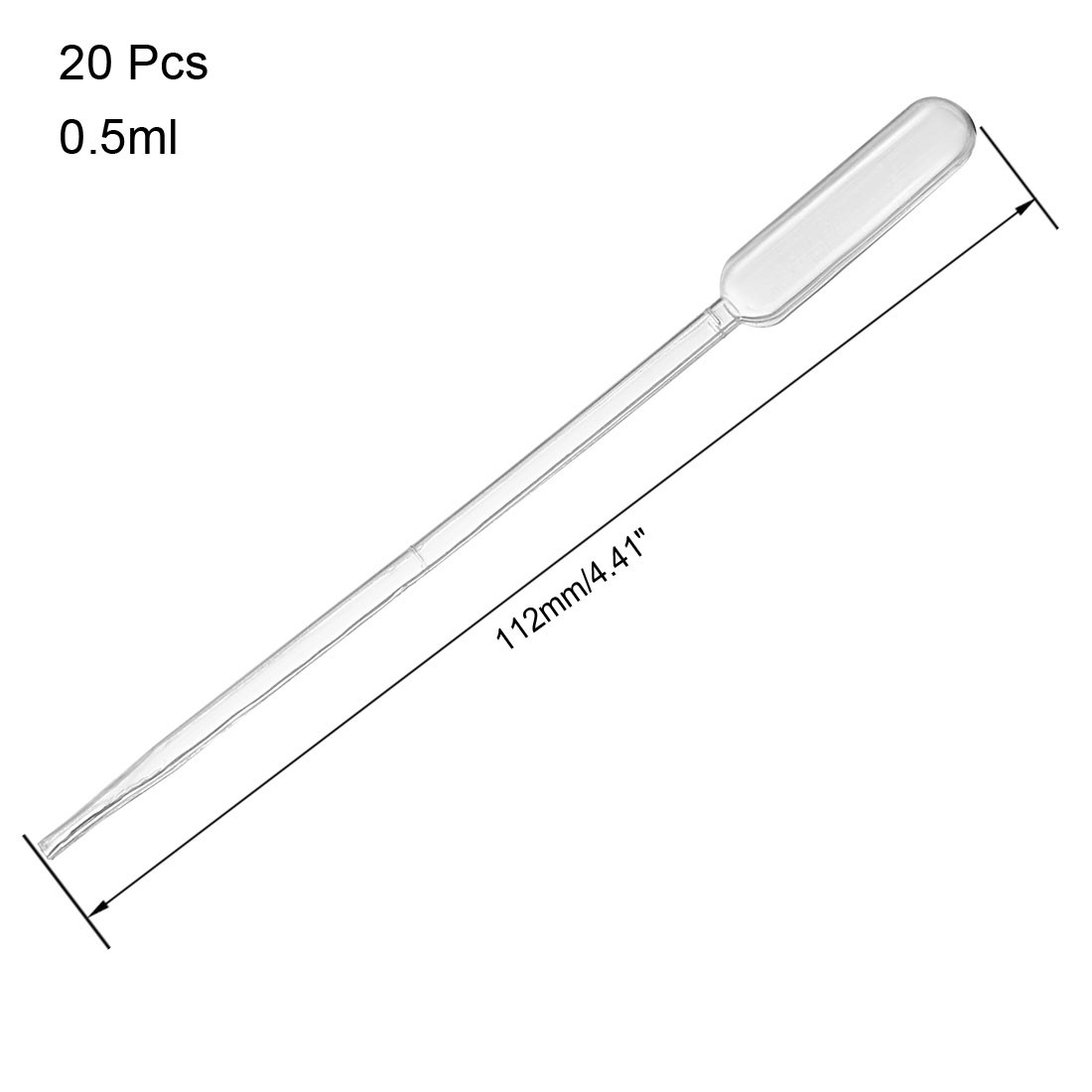20 Pcs 0.5ml Disposable Pasteur Pipettes Test Tubes Liquid Drop Droppers 112mm