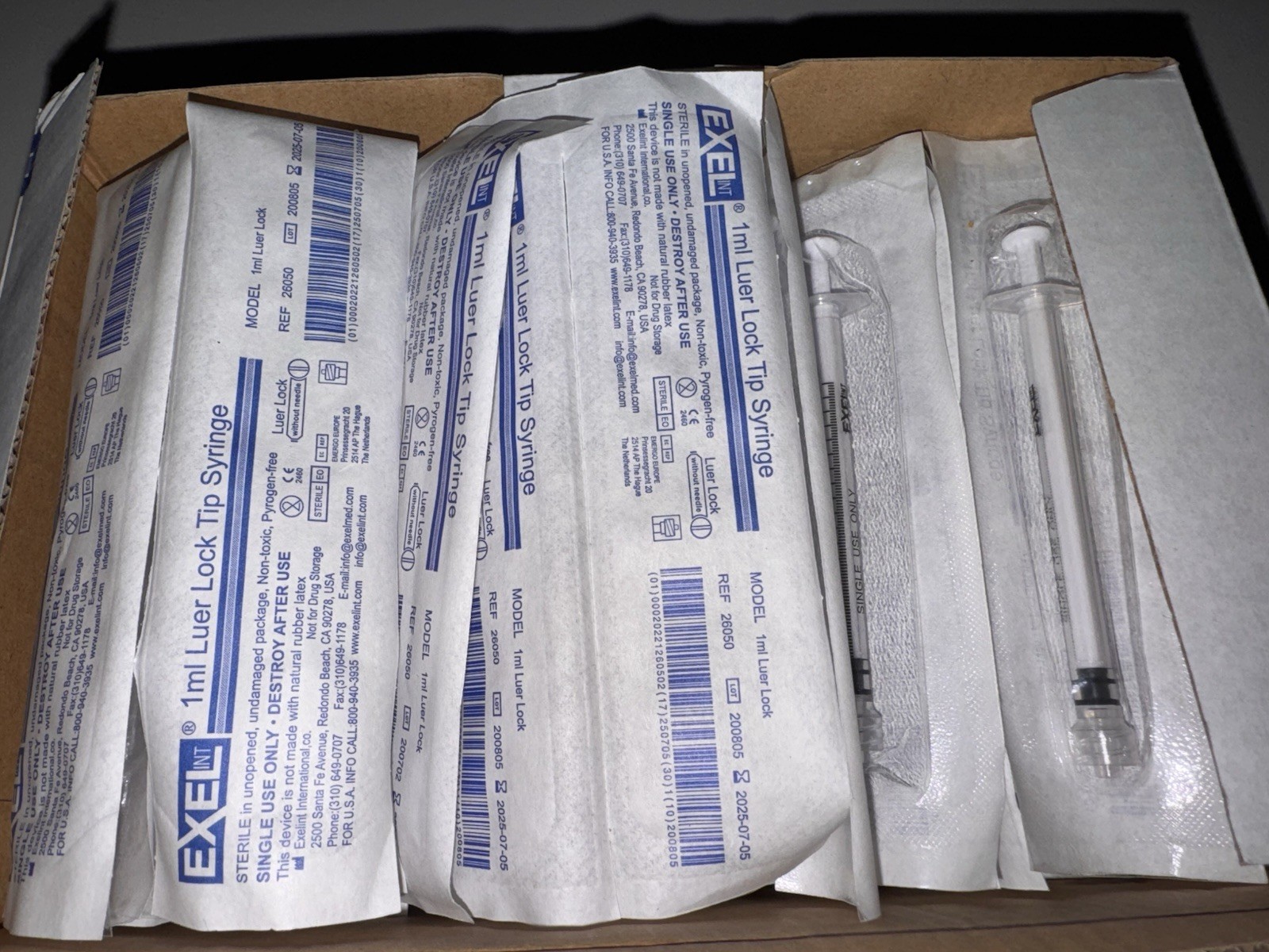 EXEL ™ 1ml Luer Lock REF #26050 SYRINGE – open box containing around 100 units