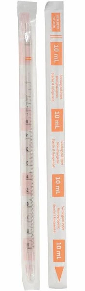 (200) Lab Safety Supply 11L808 10ml Serologica Pipet Individually Wrapped Bags