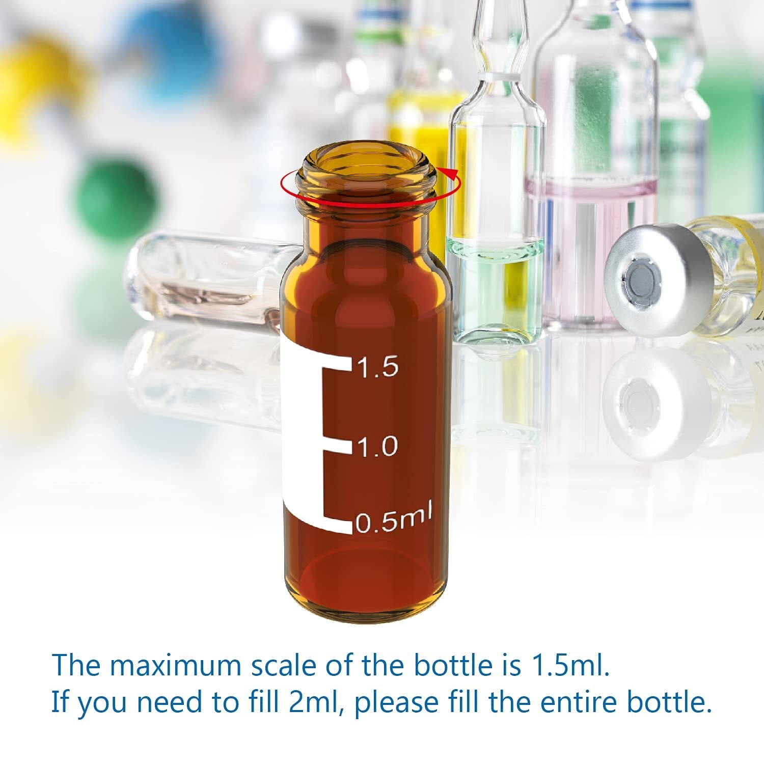 1000x 2ml Autosampler Vials+ Pre-Slit Caps 9-425 Glass Bottle Screw Top HPLC GC