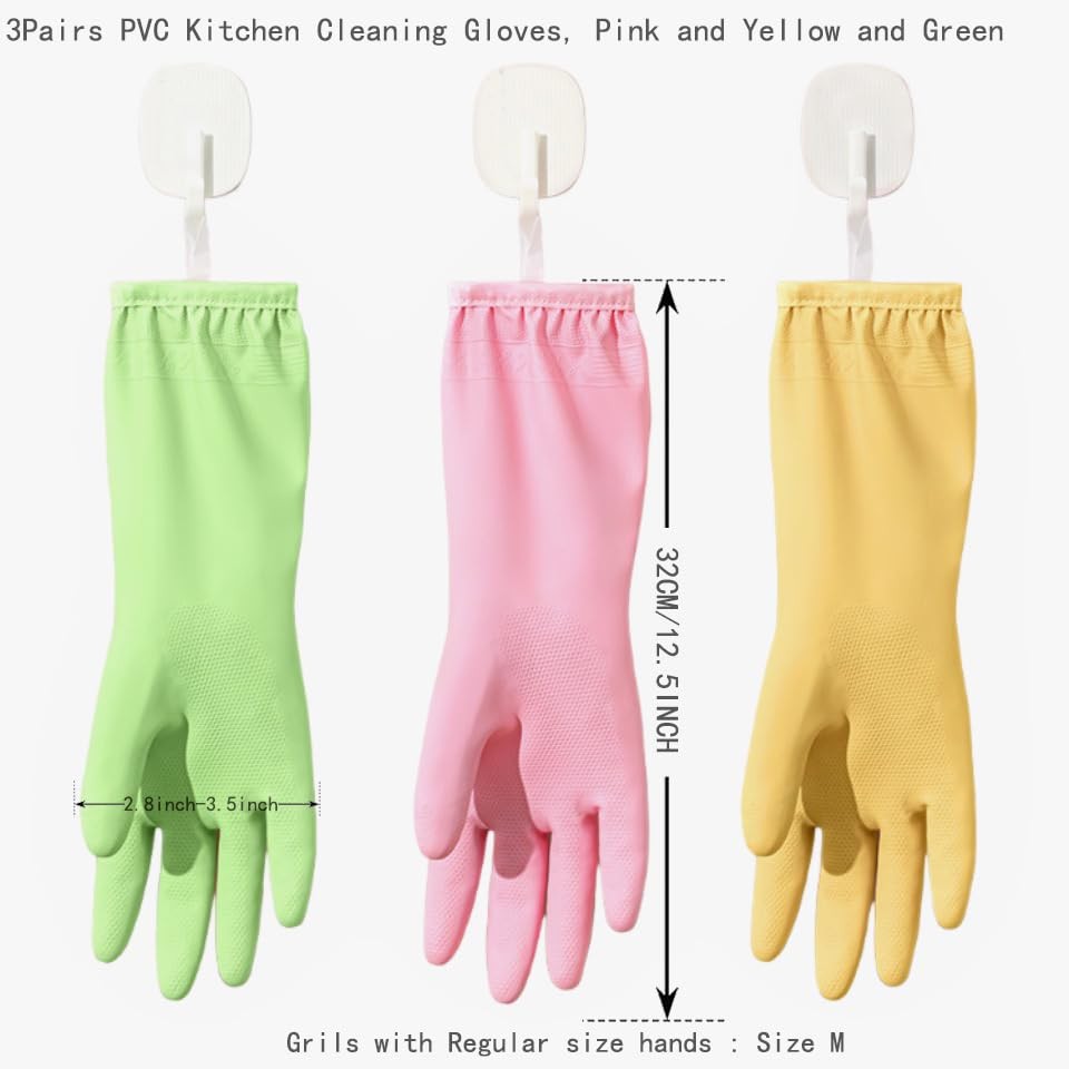 Dishwashing gloves Medium rubber dish gloves for women cleaning 3 Pairs pvc K…