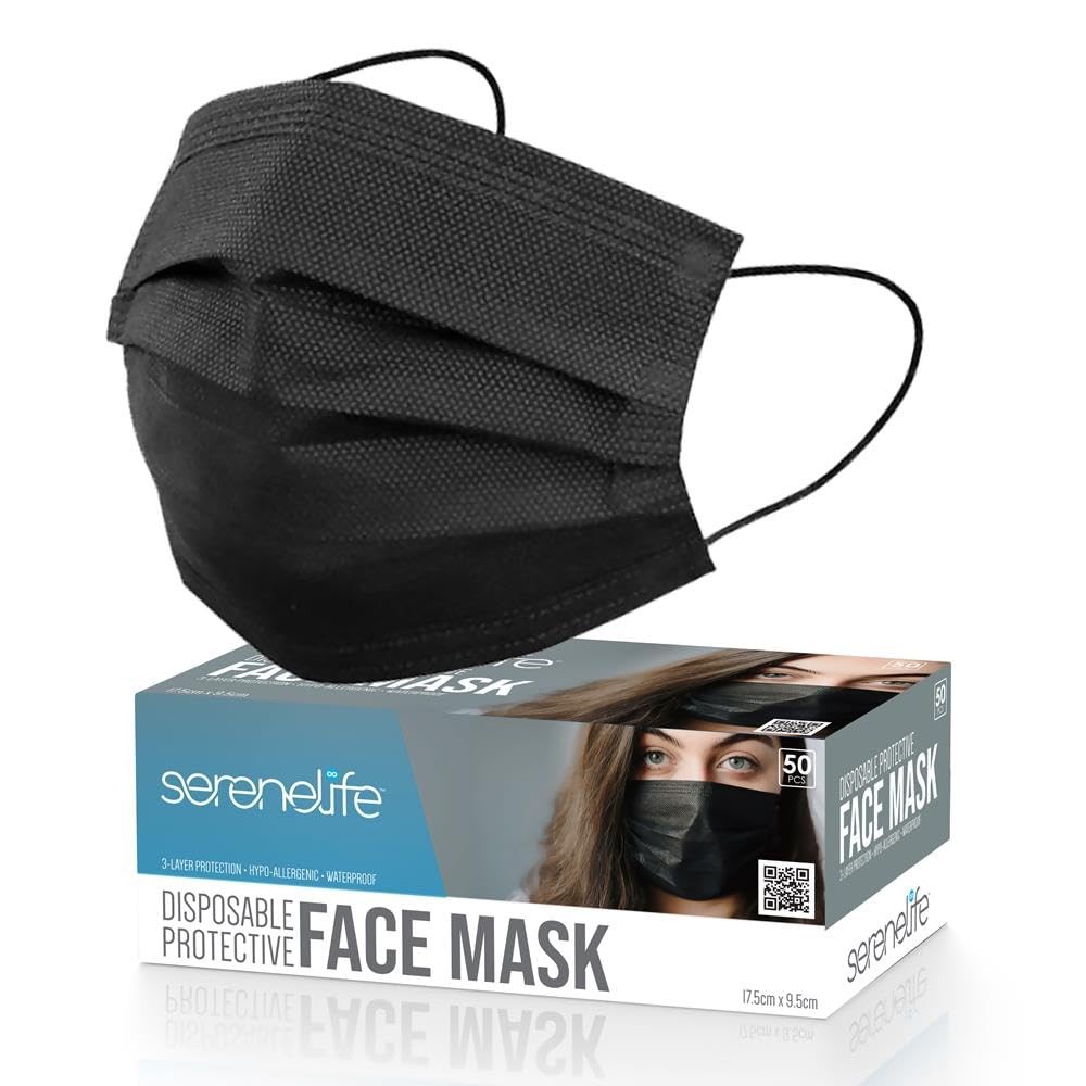 Black 3 Layer Disposable Face Masks Adjustable Ear Loops For Adults And Kids