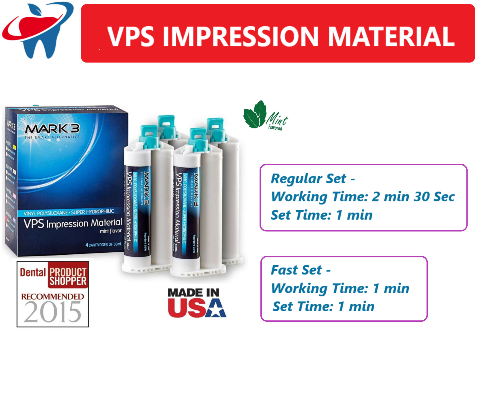 Dental PVS VPS Impression Material Monophase Heavy Body Fast Set, 1-16/Box, USA