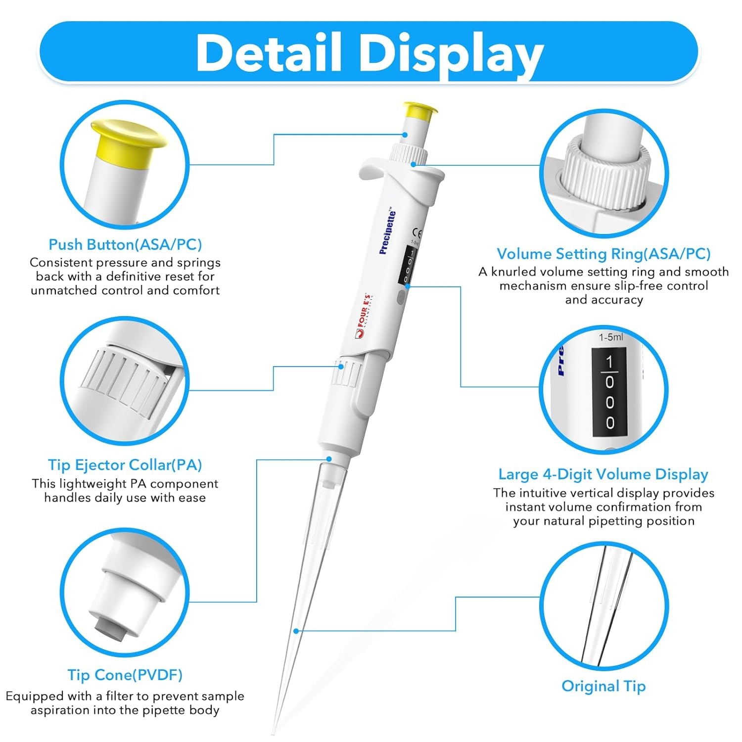 1-5ml Single Channel Pipettor Adjustable Micropipette Lab Manual Pipettor New