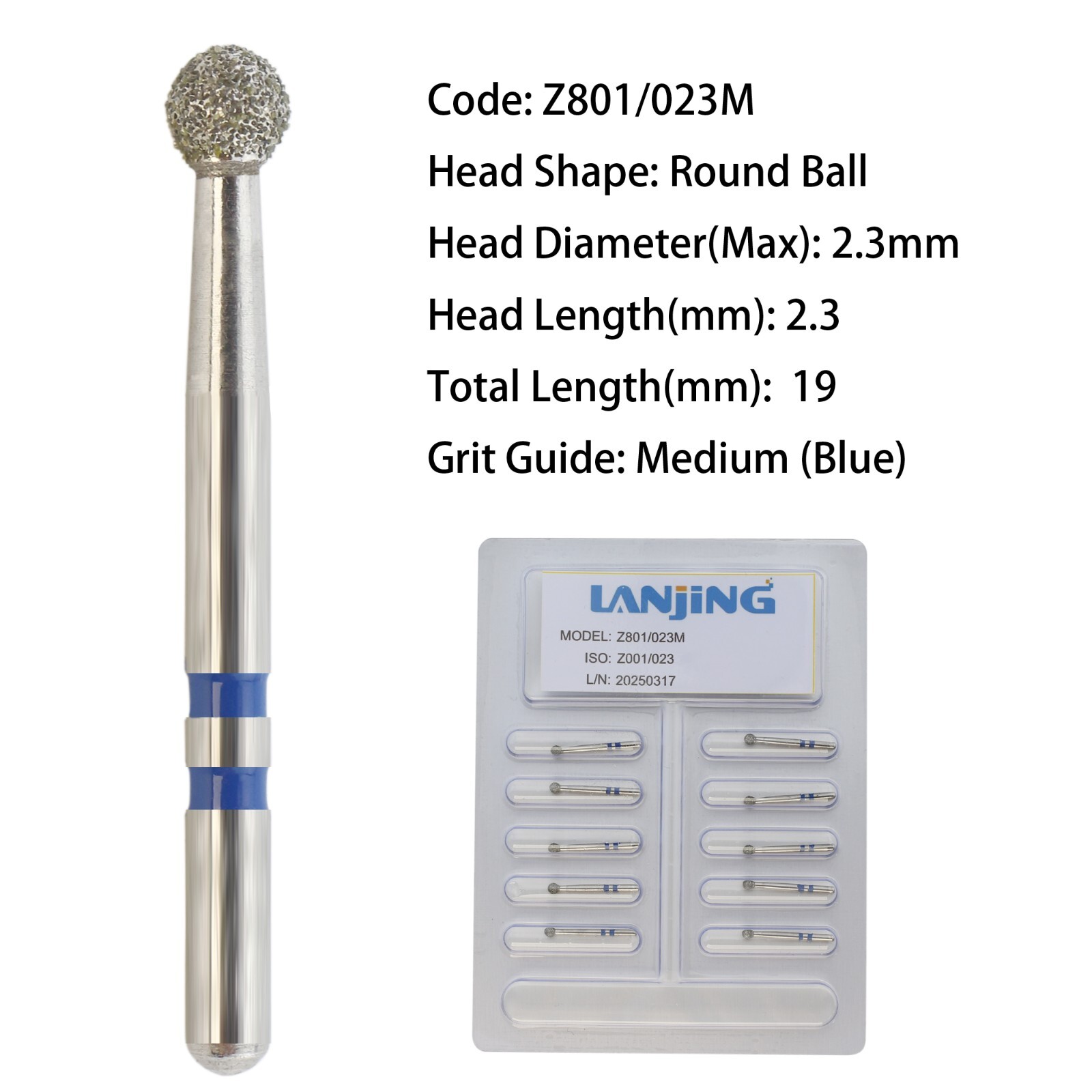 Zirconia Cutting Adjustment Diamond Burs Dental FG Round End Taper Cylinder Ball