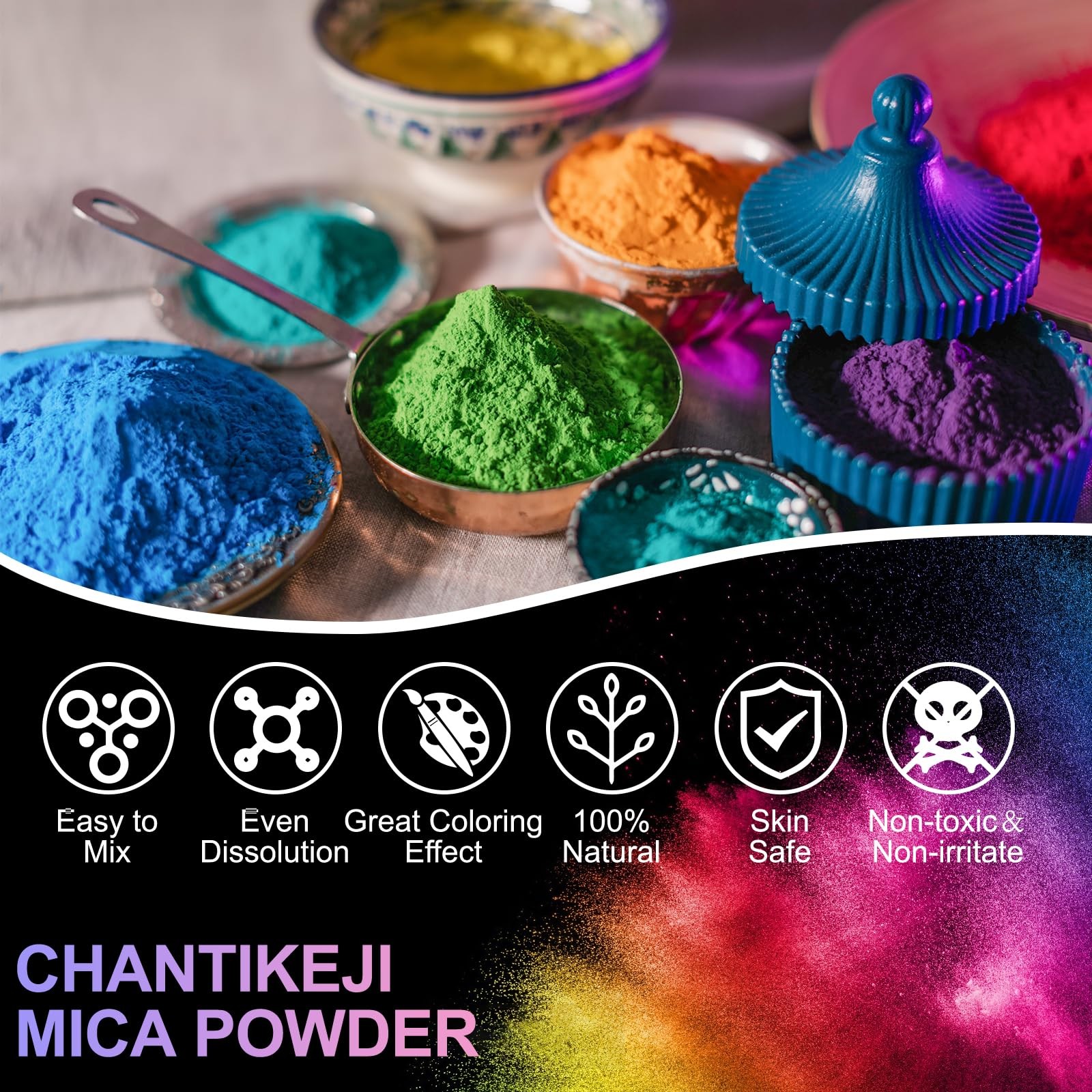 CHANGTIKEJI Mica Powder – 144 Colors – 10g/Bottle of Natural Multi-Color Set
