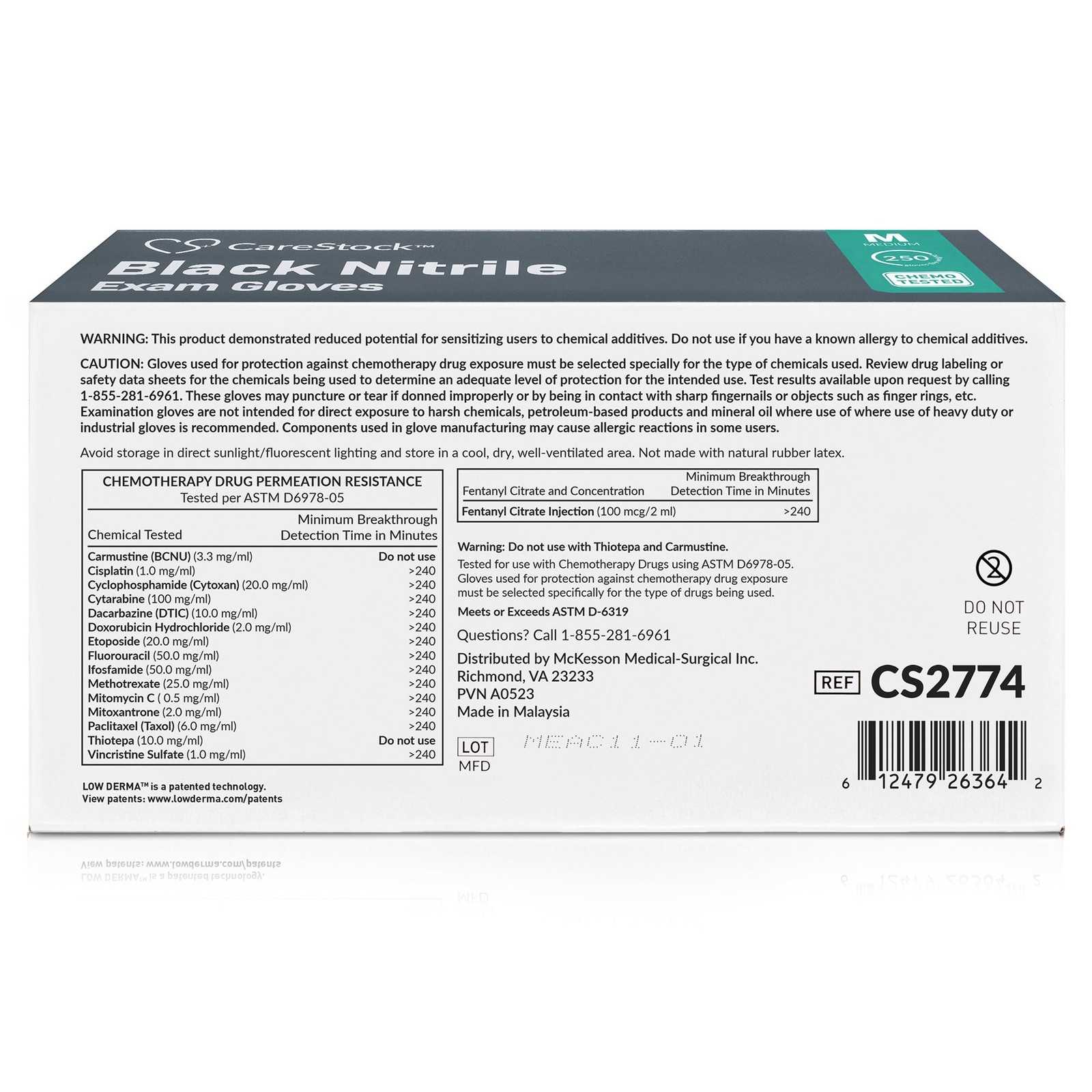 CareStock Nitrile Exam Glove Standard Cuff Length MEDIUM CS2774 250 per Box