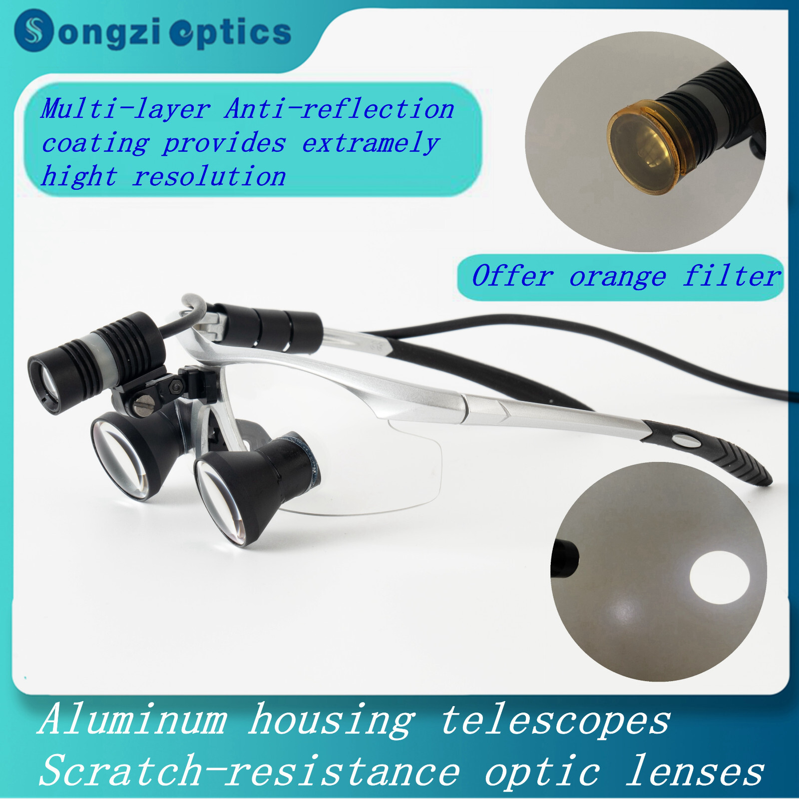 2.5X 3X 3.5X TTL Sliver Dental Surgical Loupes Customized with LED Headlight