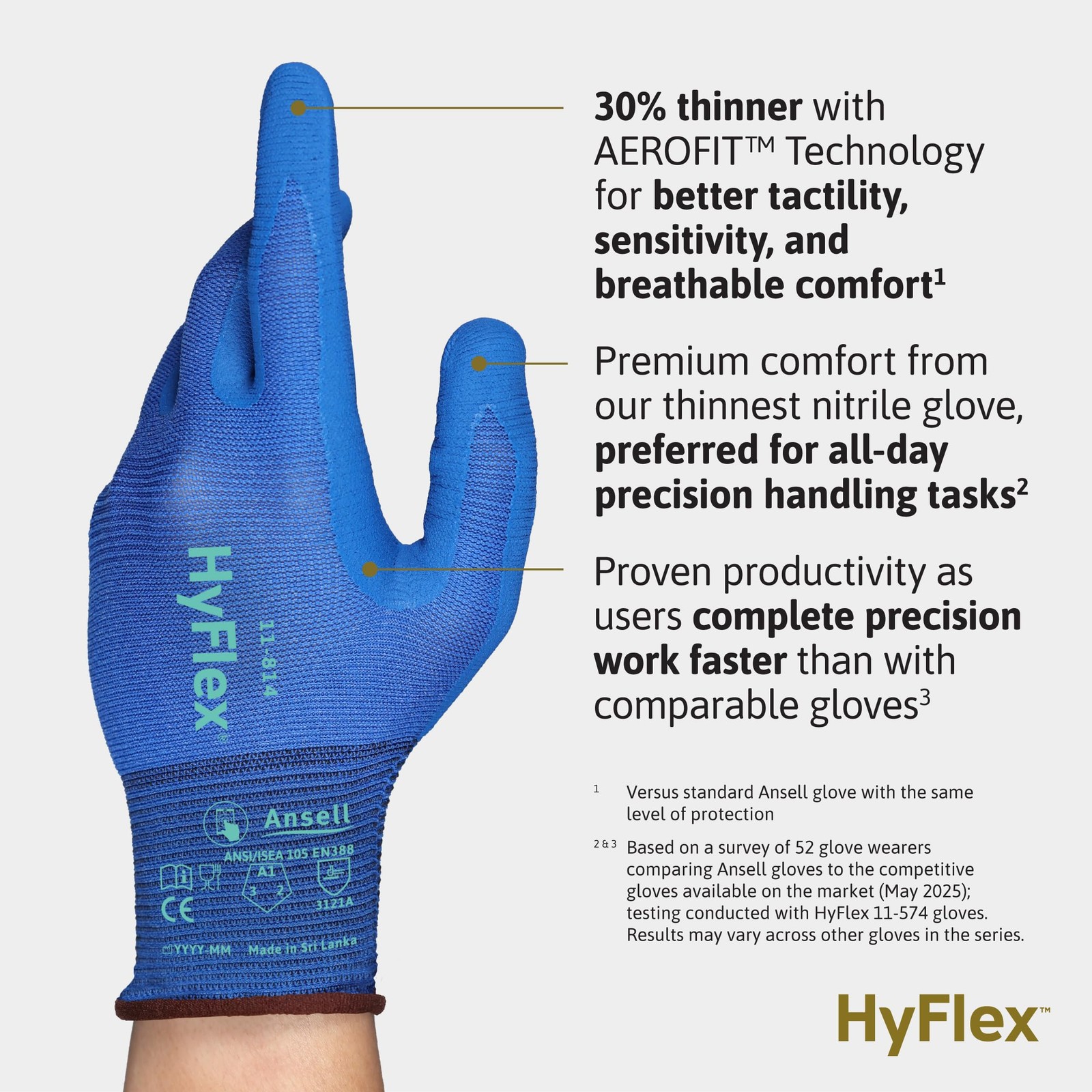 Ansell Hyflex 11-814 Multi-Purpose Touchscreen Work Gloves For Automotive