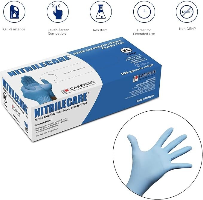 2000Pcs 3 Mil CARE PLUS Nitrile Exam Gloves Latex-Free «»XXL»» SIZE