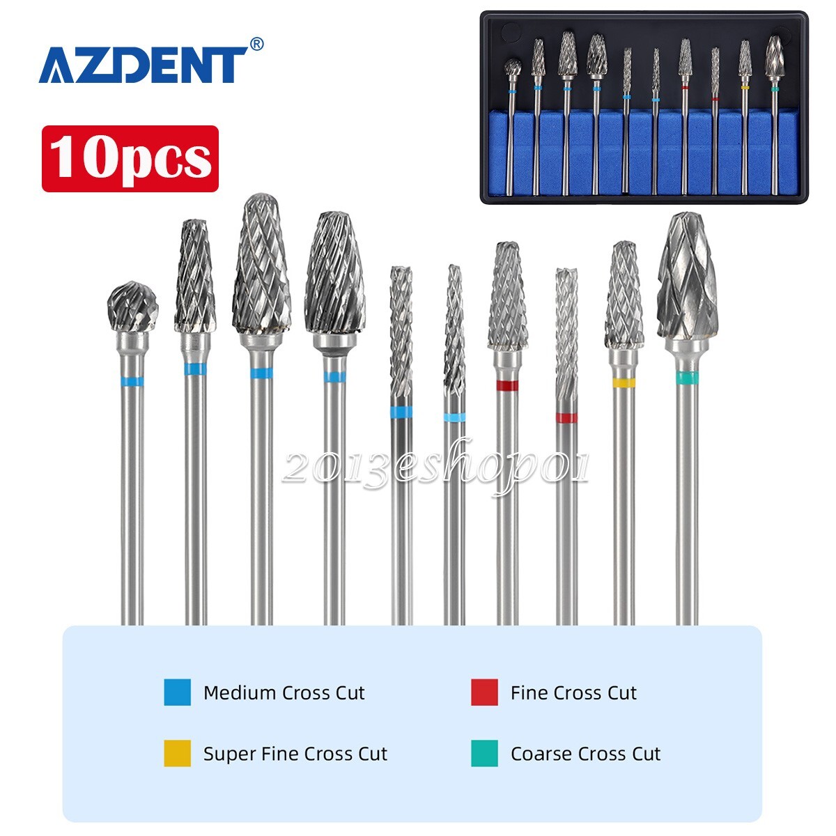 10 pcs Dental HP Tungsten Steel Carbide Cutter Polisher Denture Burs Lab Drill