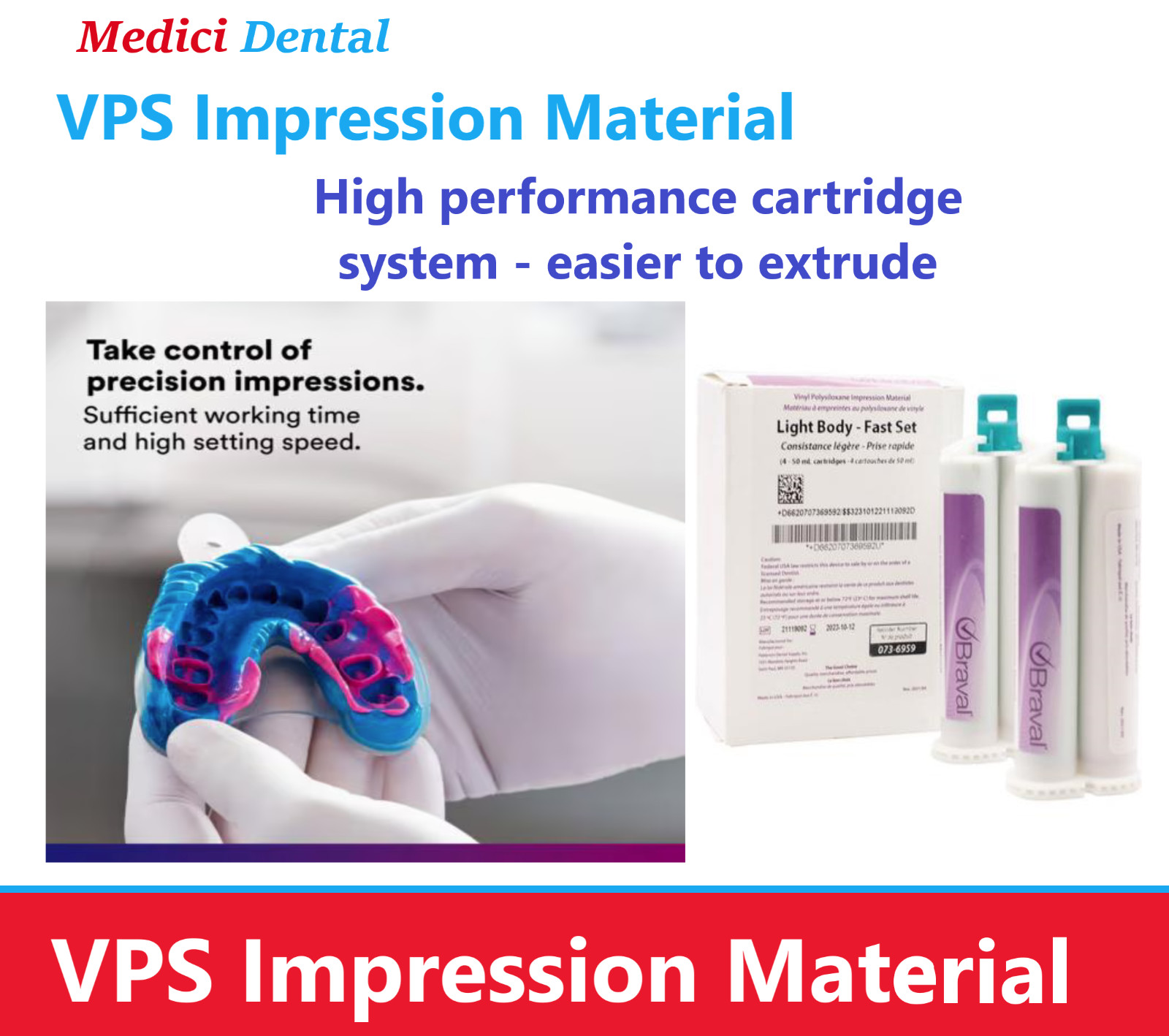 4/Box Dental VPS Impression Material Heavy Body Medium Light Fast Set, Made USA