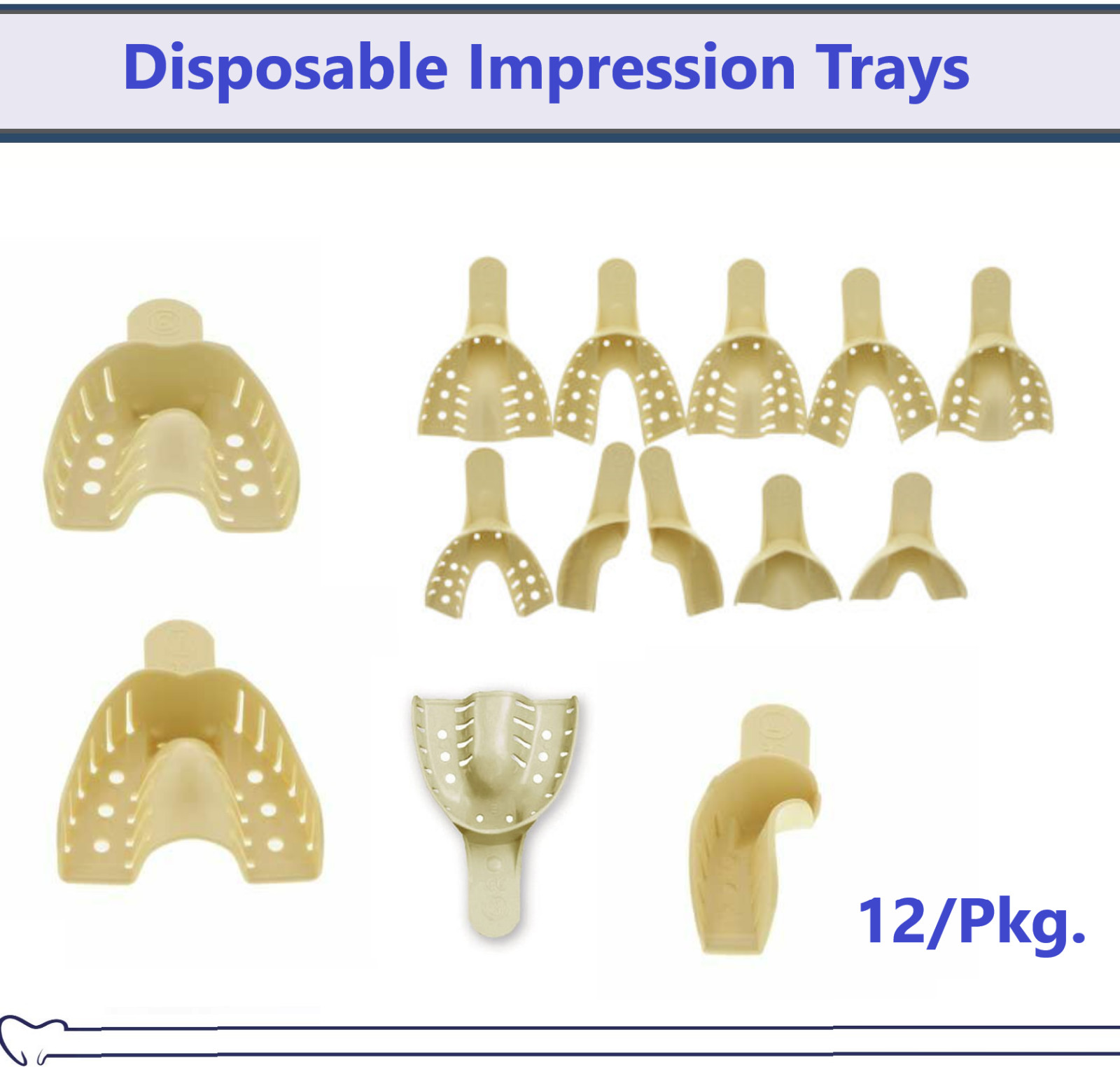 MARK3 Dental Disposable Impression Trays Perforated All Sizes, Beige, 12/Pack